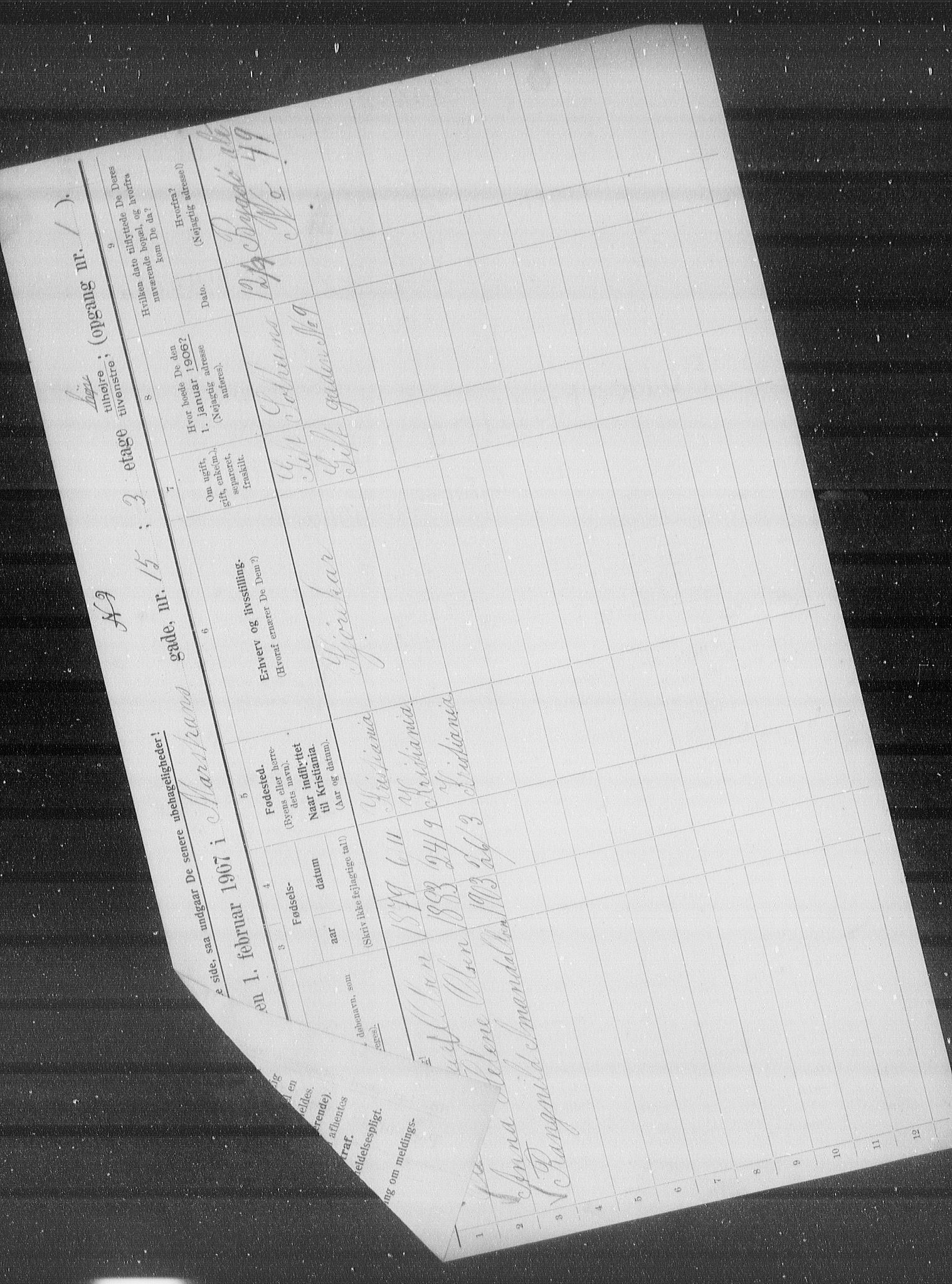 OBA, Municipal Census 1907 for Kristiania, 1907, p. 33063