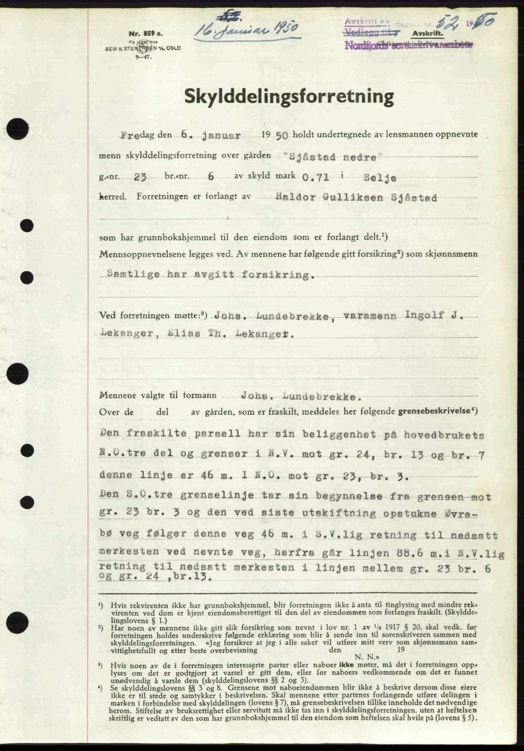 Nordfjord sorenskriveri, SAB/A-2801/02/02b/02bj/L0016a: Mortgage book no. A16 I, 1949-1950, Diary no: : 52/1950