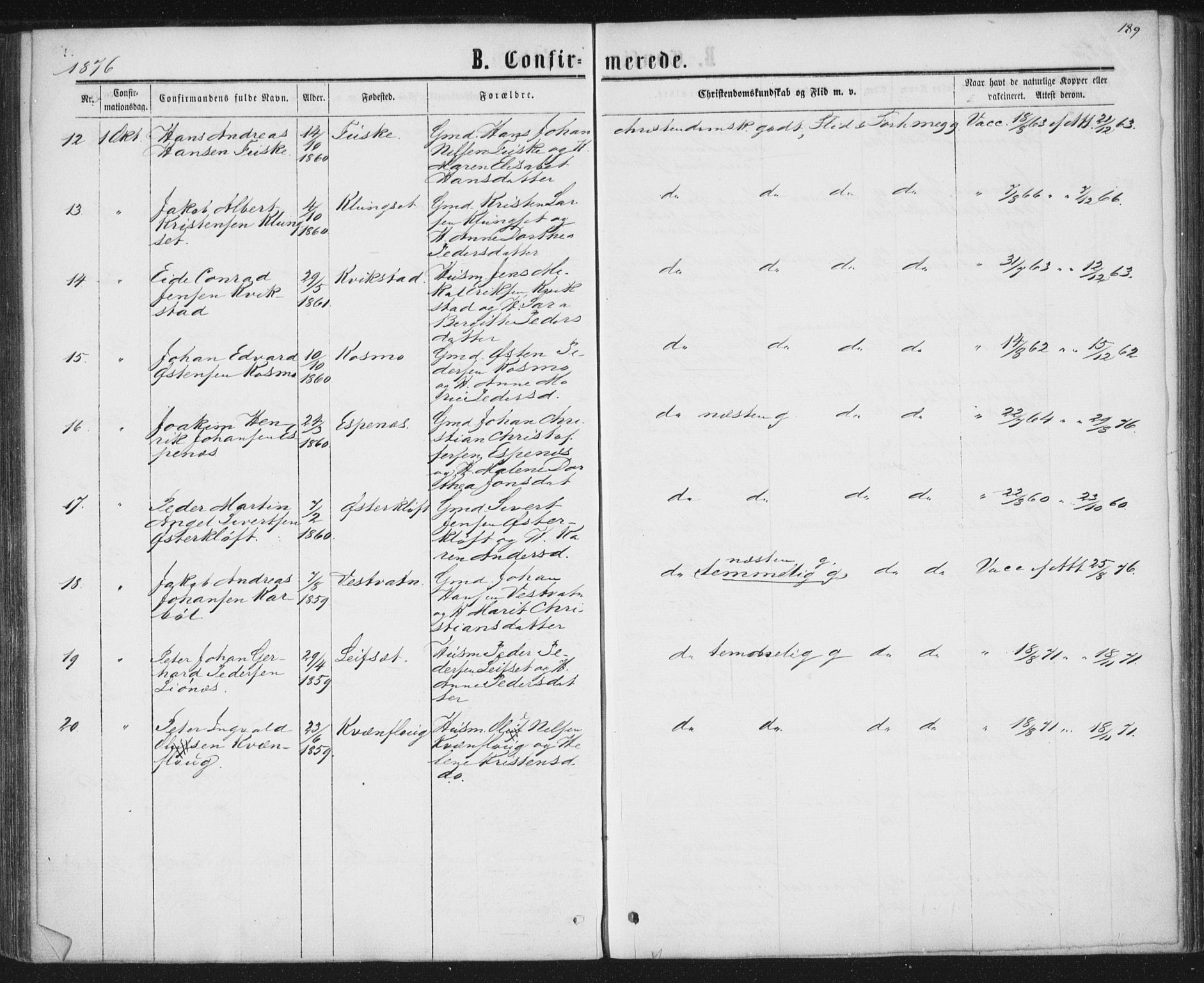 Ministerialprotokoller, klokkerbøker og fødselsregistre - Nordland, SAT/A-1459/852/L0739: Parish register (official) no. 852A09, 1866-1877, p. 189