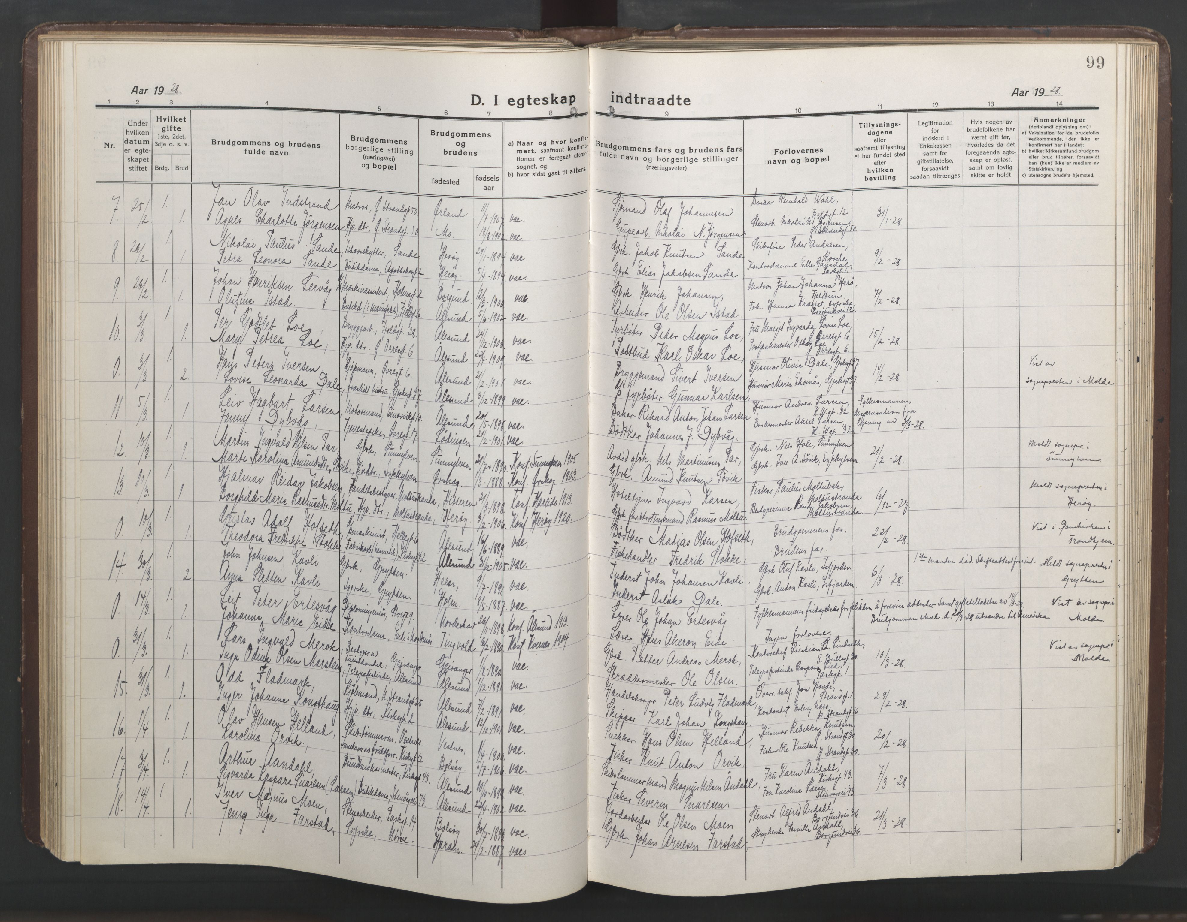 Ministerialprotokoller, klokkerbøker og fødselsregistre - Møre og Romsdal, AV/SAT-A-1454/529/L0473: Parish register (copy) no. 529C10, 1918-1941, p. 99