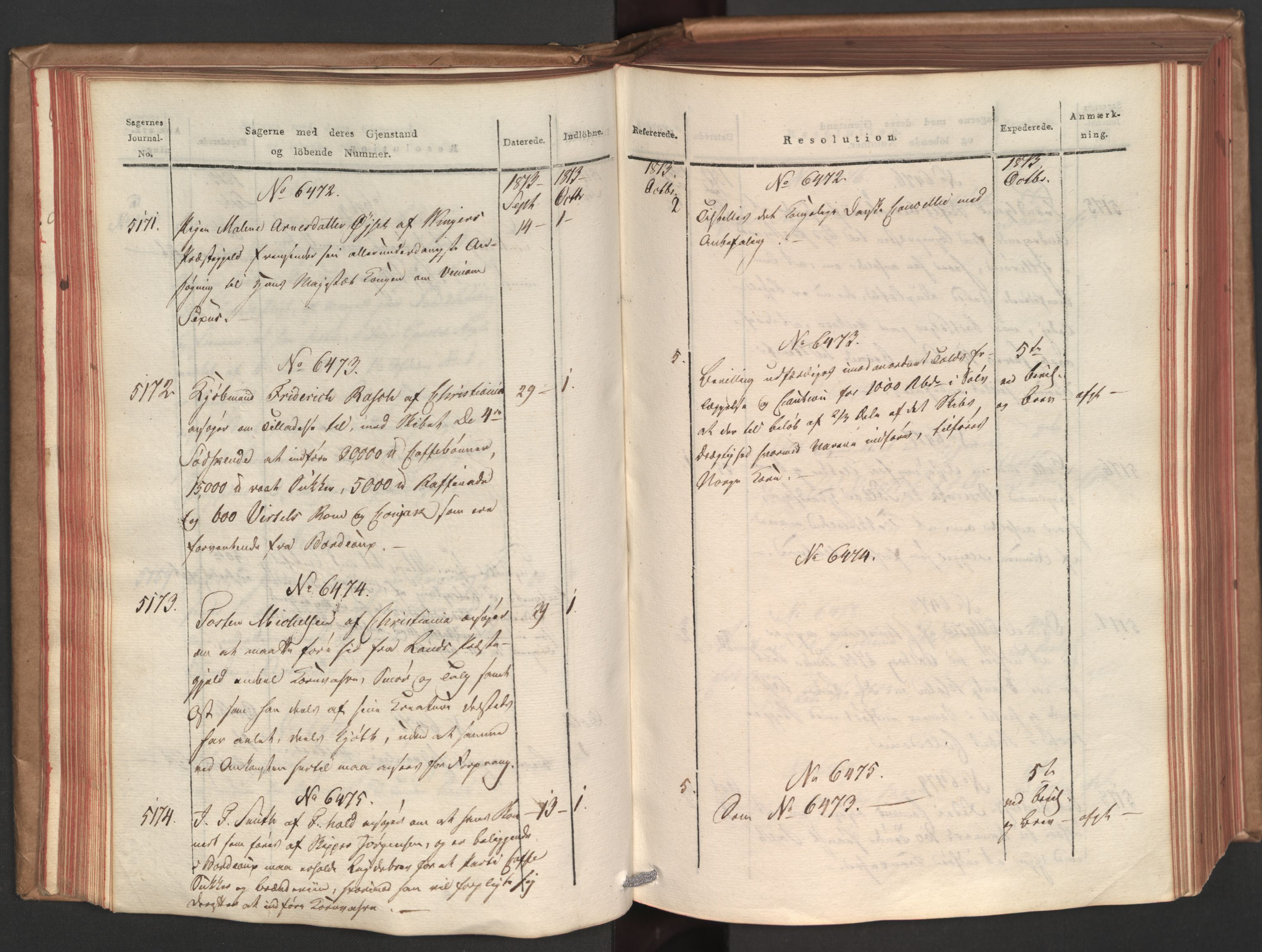 Stattholderembetet 1810-1814, 1. kontor (Kontor A), AV/RA-EA-2872/Ab/L0007: Referatprotokoll,  j.nr. 5023-5845,  l.nr. 6290-7274, 1813, p. 58