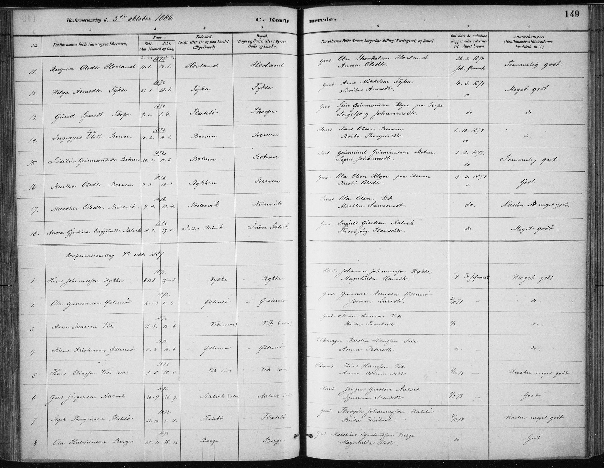 Kvam sokneprestembete, AV/SAB-A-76201/H/Haa: Parish register (official) no. C  1, 1880-1906, p. 149