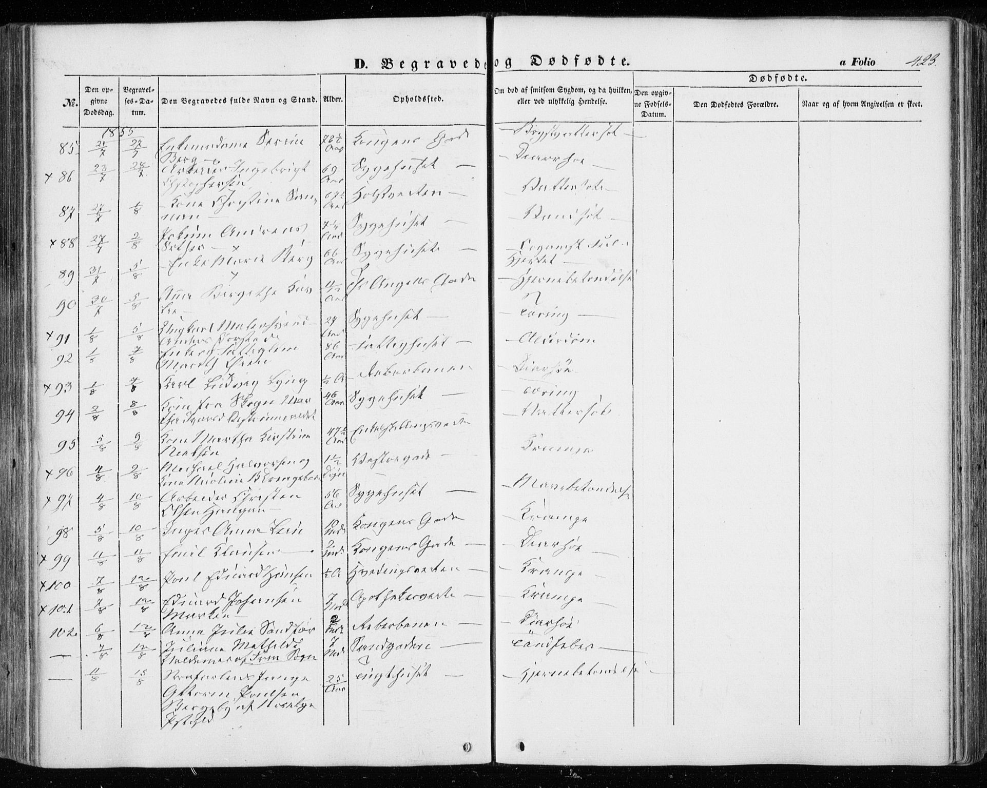 Ministerialprotokoller, klokkerbøker og fødselsregistre - Sør-Trøndelag, AV/SAT-A-1456/601/L0051: Parish register (official) no. 601A19, 1848-1857, p. 423