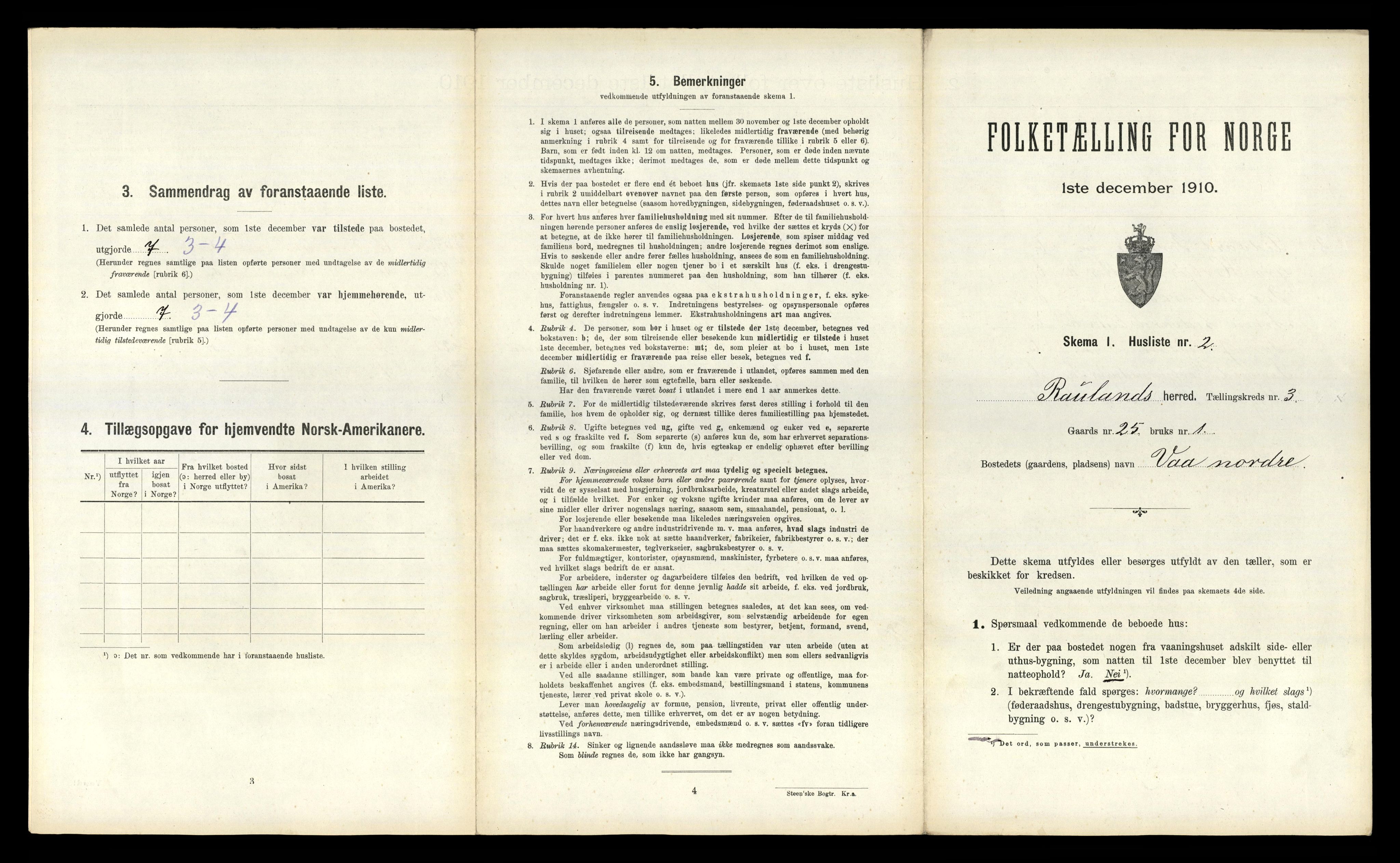 RA, 1910 census for Rauland, 1910, p. 117