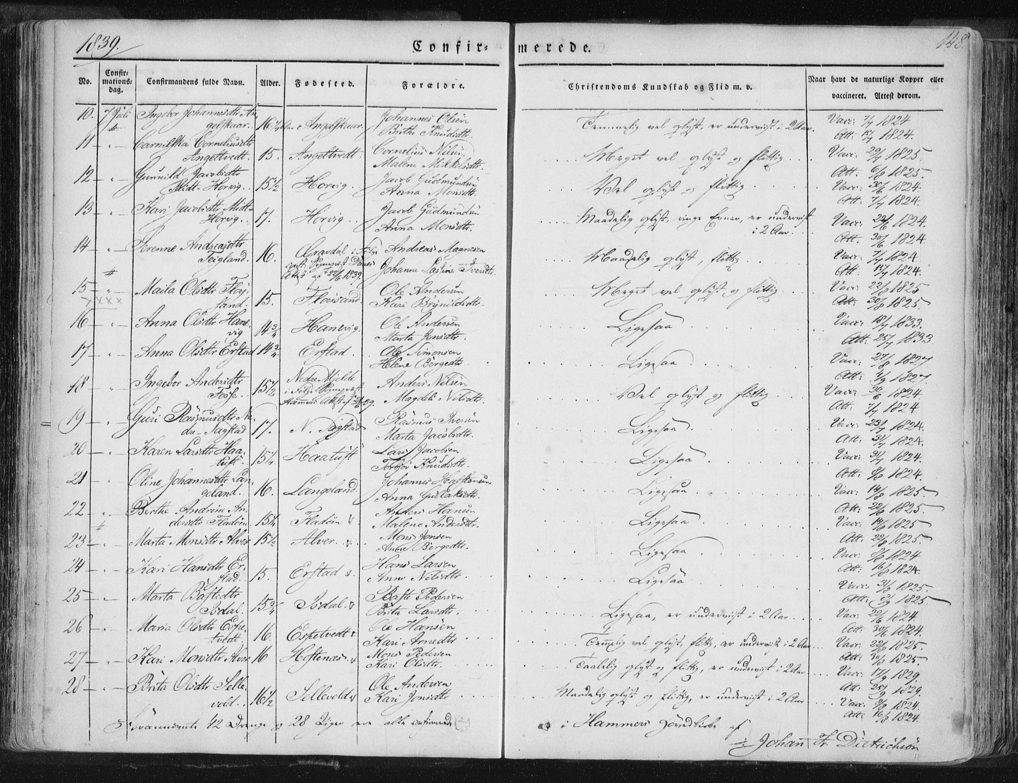 Hamre sokneprestembete, SAB/A-75501/H/Ha/Haa/Haaa/L0012: Parish register (official) no. A 12, 1834-1845, p. 148
