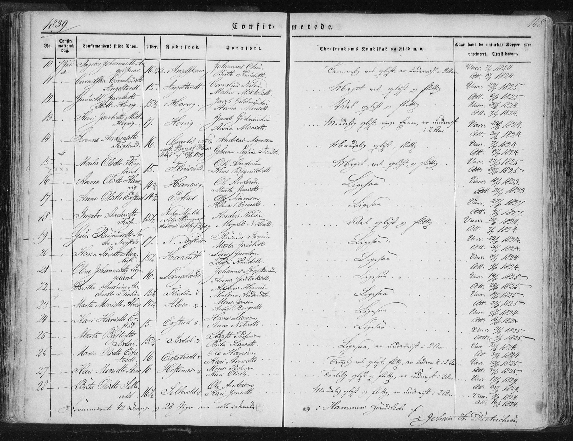 Hamre sokneprestembete, AV/SAB-A-75501/H/Ha/Haa/Haaa/L0012: Parish register (official) no. A 12, 1834-1845, p. 148