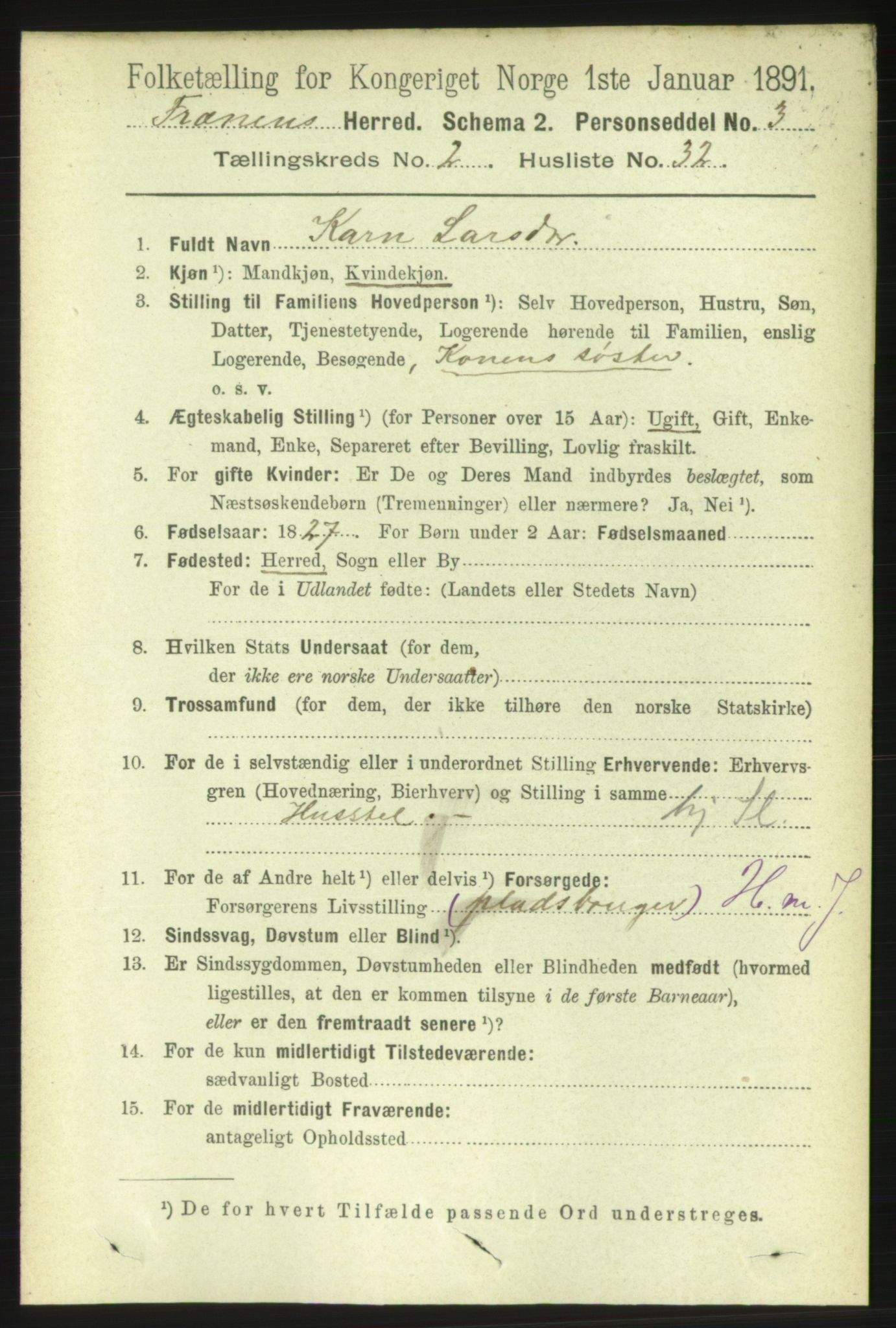 RA, 1891 census for 1548 Fræna, 1891, p. 661