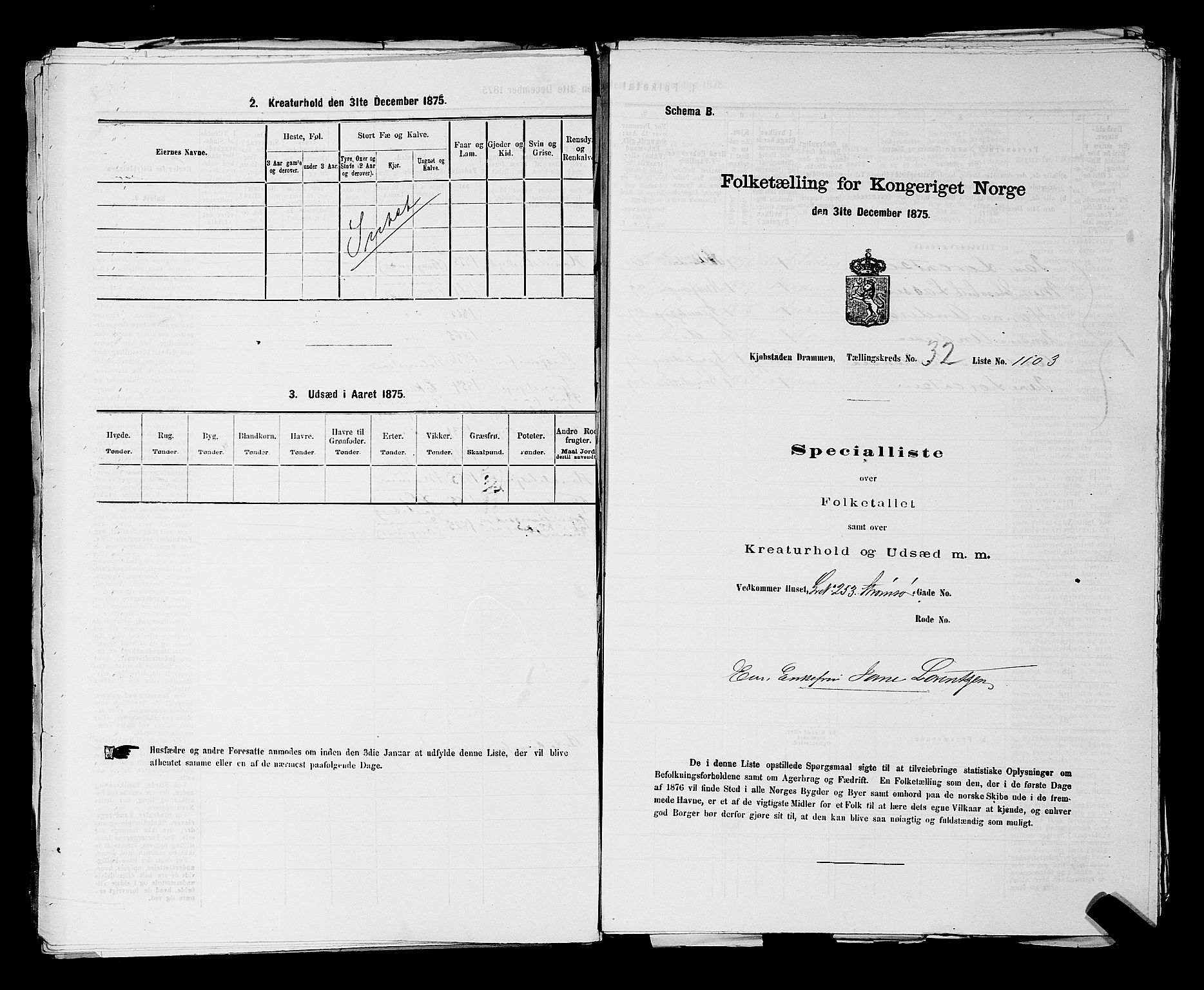 SAKO, 1875 census for 0602 Drammen, 1875, p. 2944