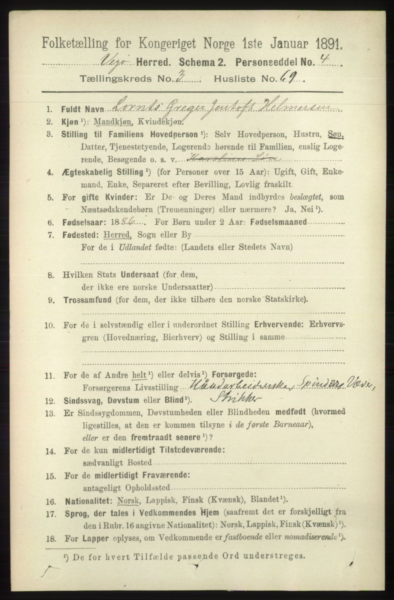 RA, 1891 census for 1815 Vega, 1891, p. 1362