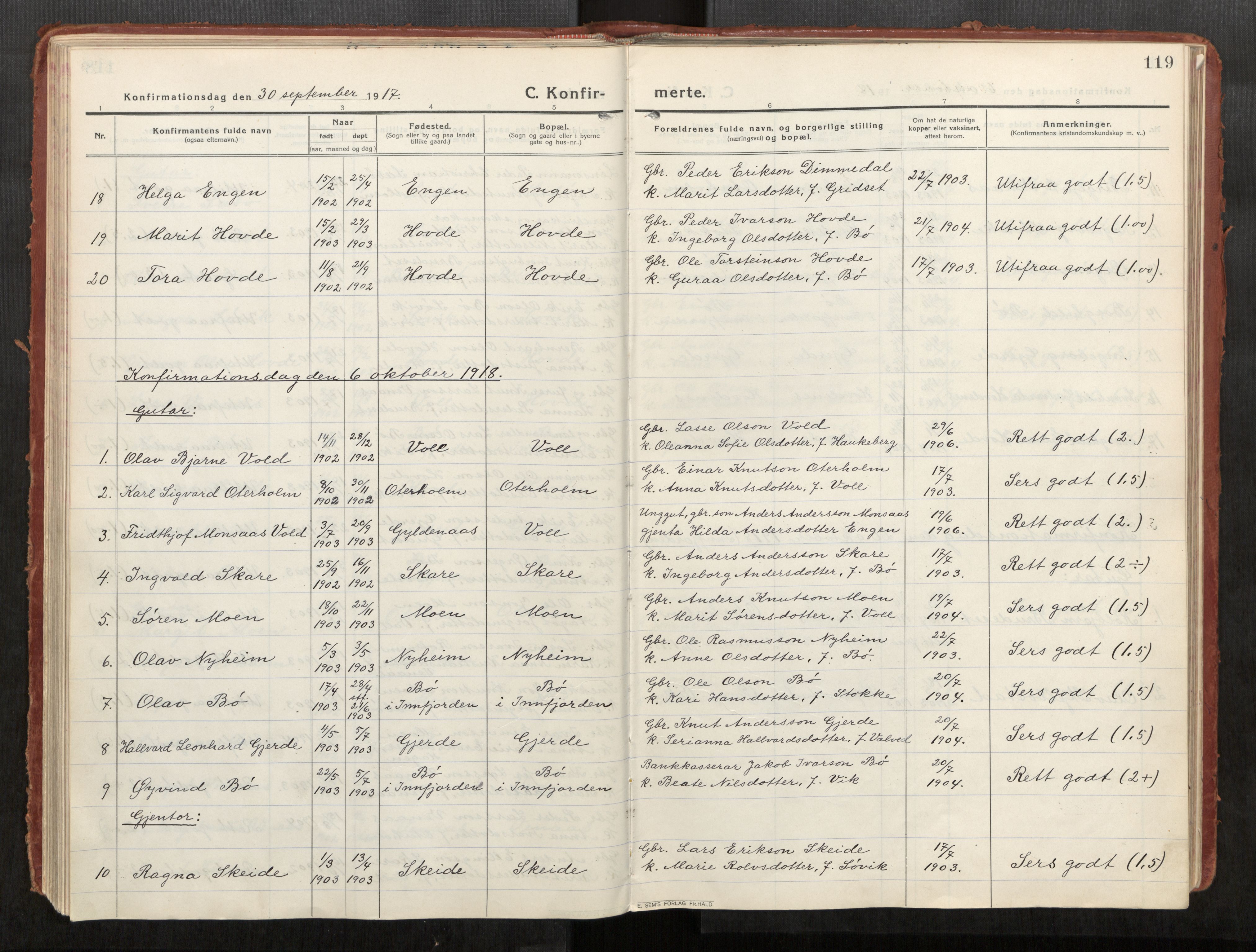 Eid sokneprestkontor, AV/SAT-A-1254: Parish register (official) no. 543A04, 1916-1956, p. 119