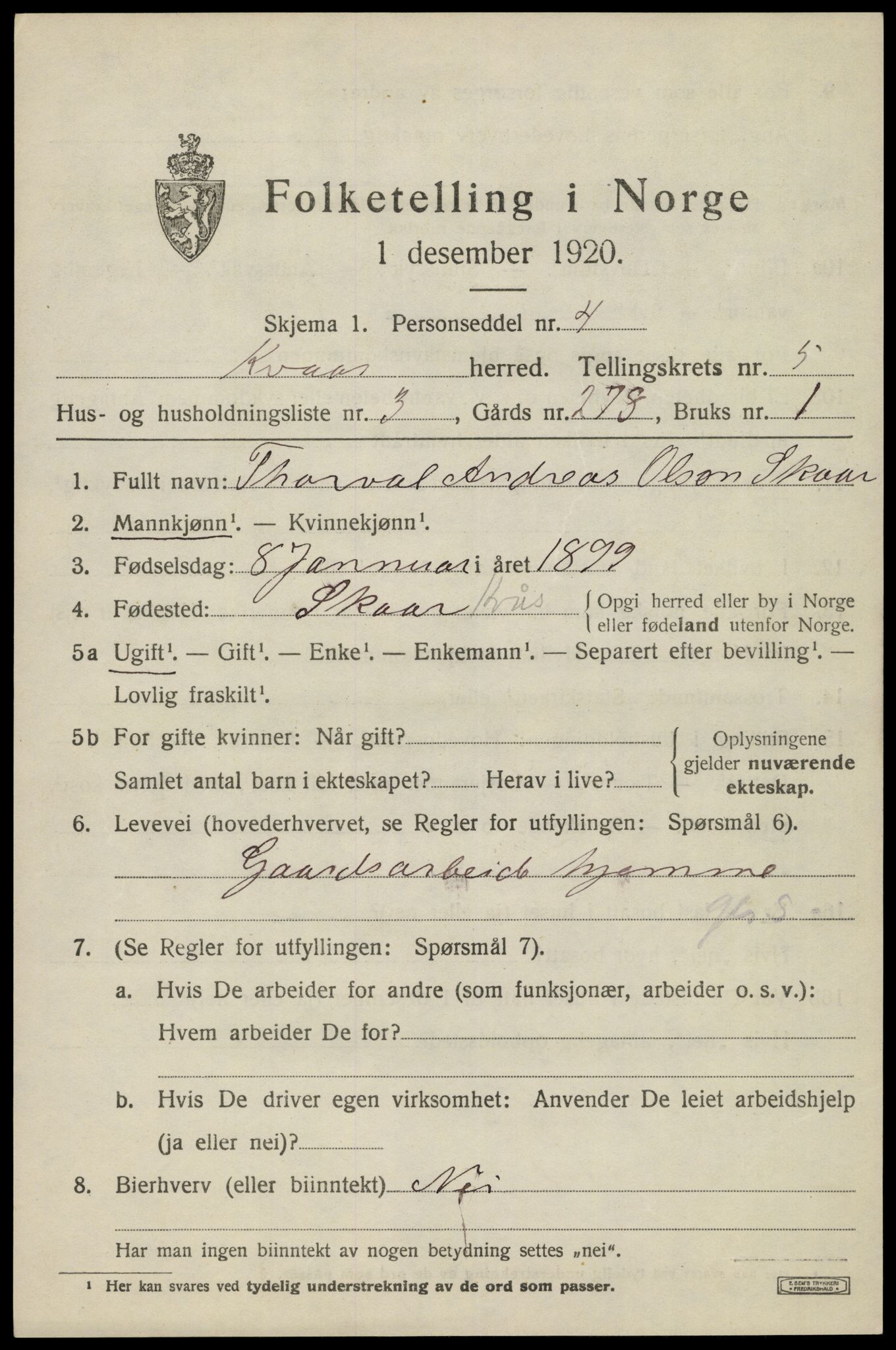 SAK, 1920 census for Kvås, 1920, p. 1310
