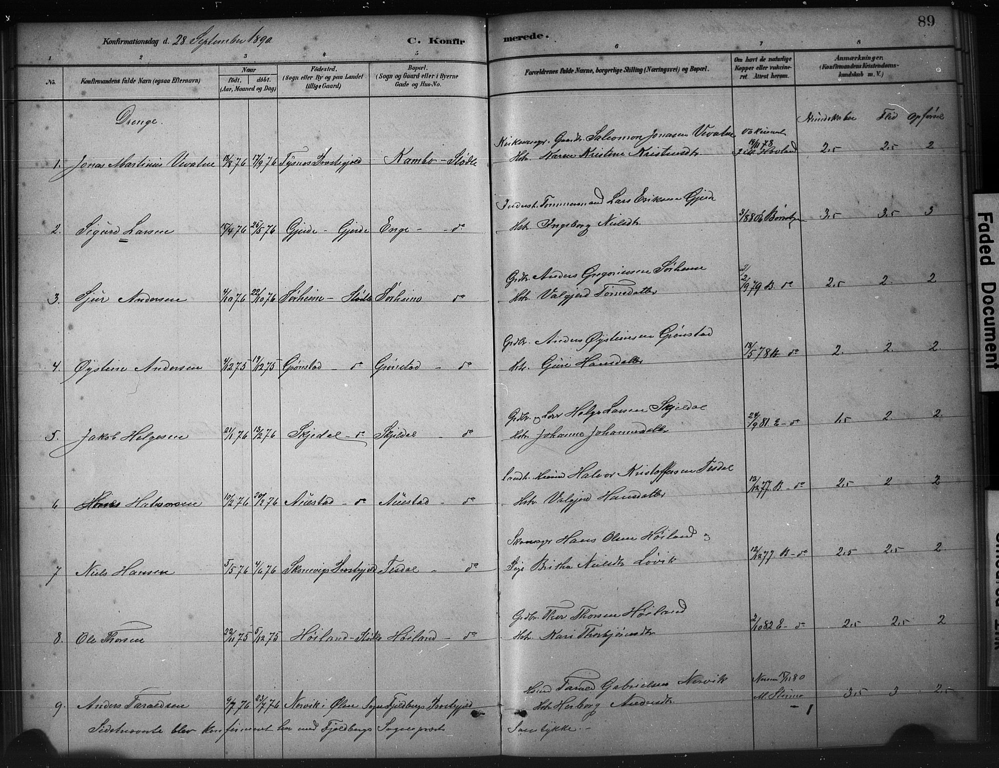Etne sokneprestembete, SAB/A-75001/H/Hab: Parish register (copy) no. A 5, 1879-1896, p. 89