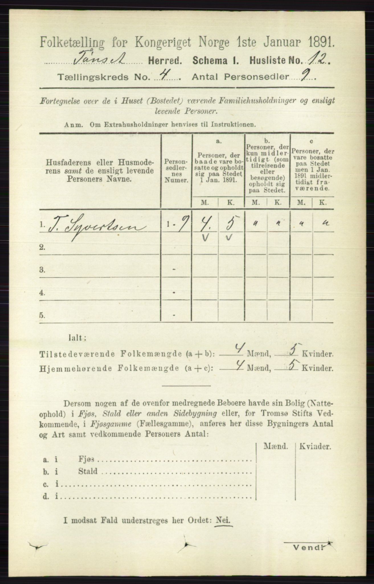 RA, 1891 census for 0437 Tynset, 1891, p. 742