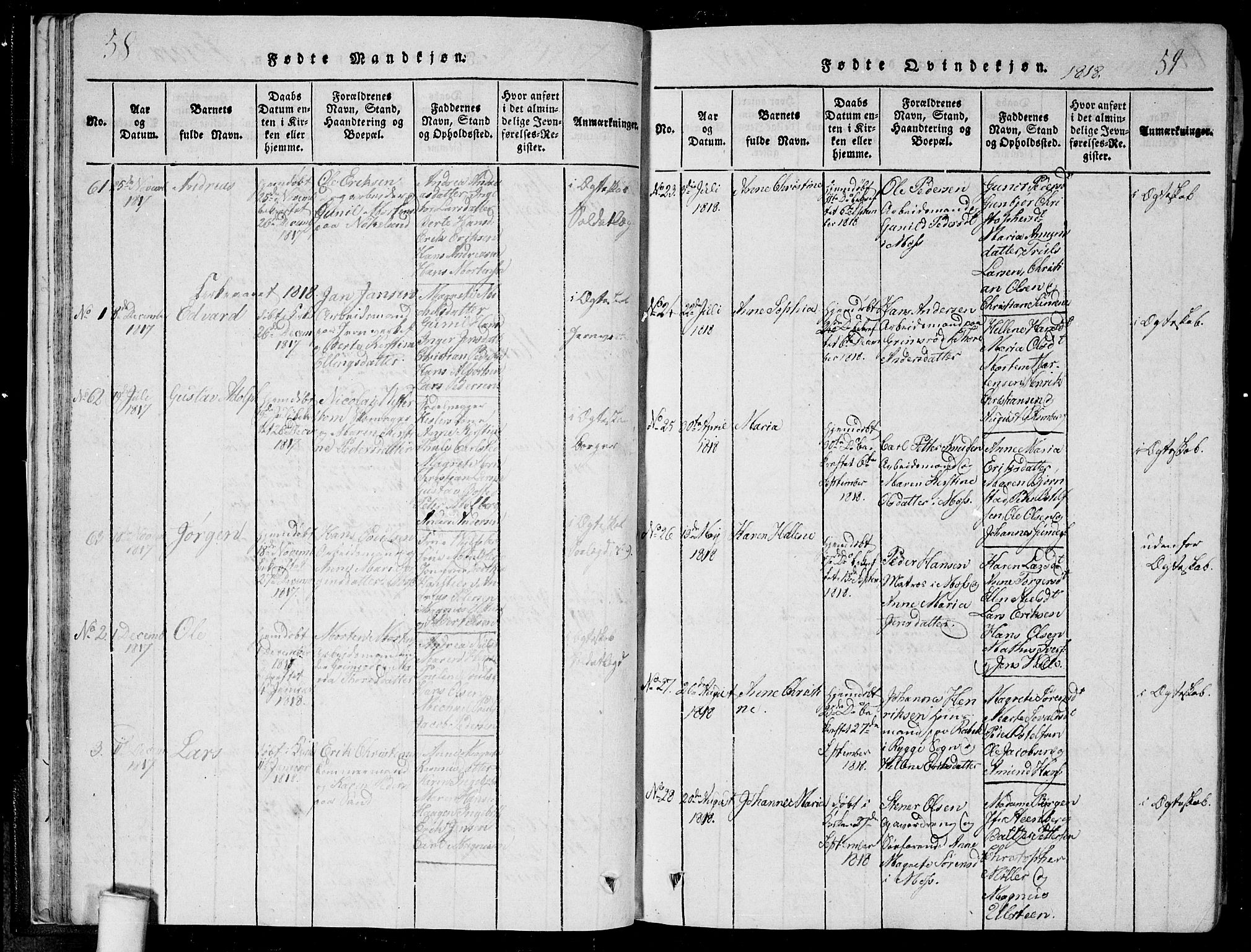Moss prestekontor Kirkebøker, SAO/A-2003/F/Fa/L0005: Parish register (official) no. I 5, 1814-1828, p. 58-59