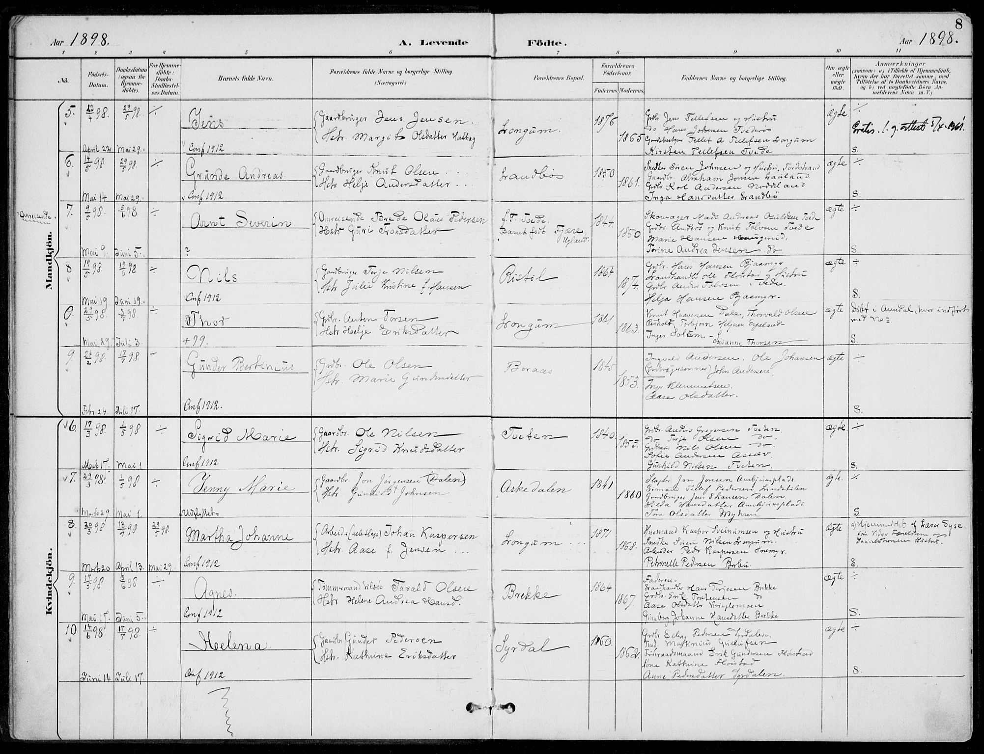 Austre Moland sokneprestkontor, AV/SAK-1111-0001/F/Fa/Faa/L0011: Parish register (official) no. A 11, 1894-1915, p. 8