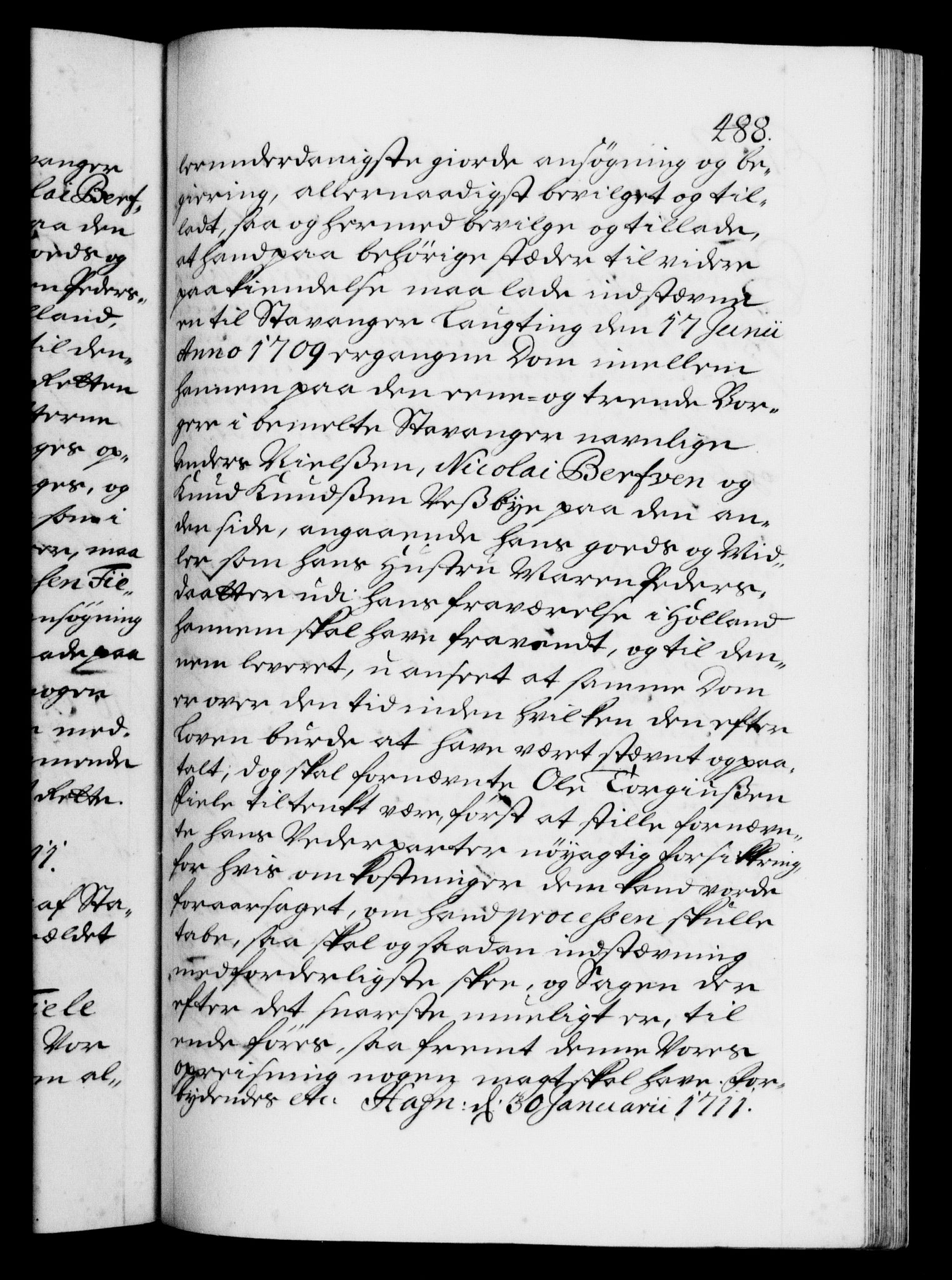 Danske Kanselli 1572-1799, RA/EA-3023/F/Fc/Fca/Fcaa/L0020: Norske registre, 1708-1711, p. 488a
