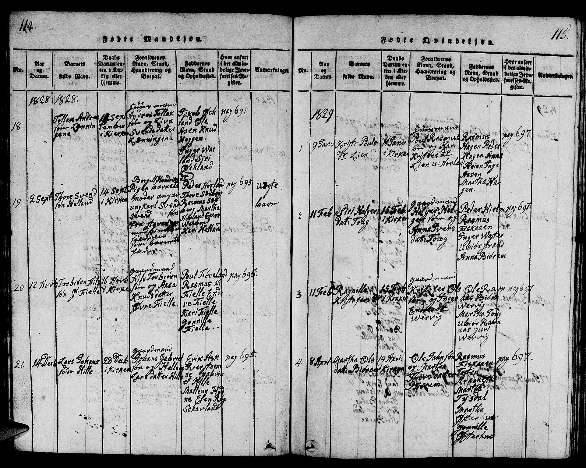 Strand sokneprestkontor, AV/SAST-A-101828/H/Ha/Hab/L0001: Parish register (copy) no. B 1, 1816-1854, p. 114-115