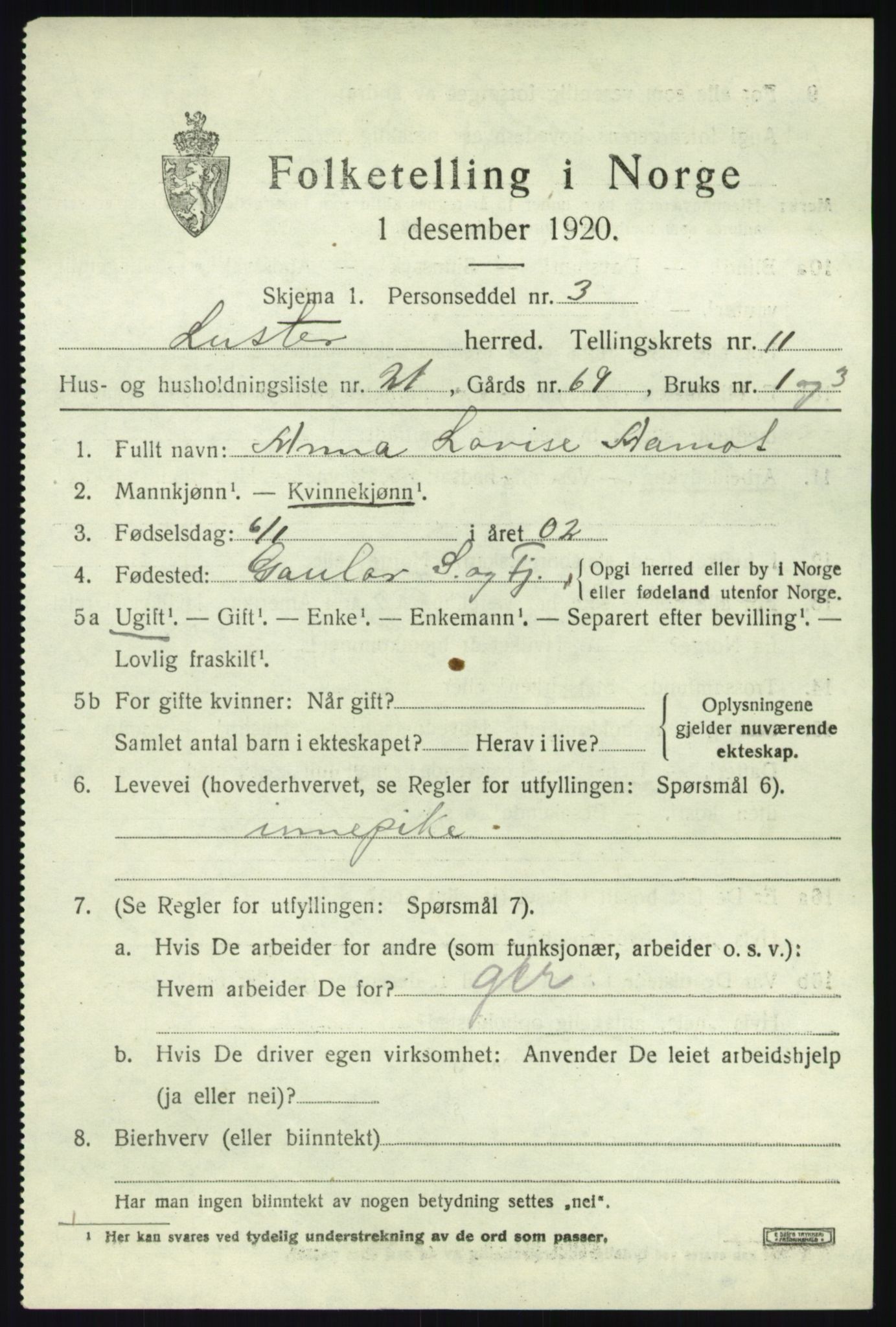 SAB, 1920 census for Luster, 1920, p. 6030