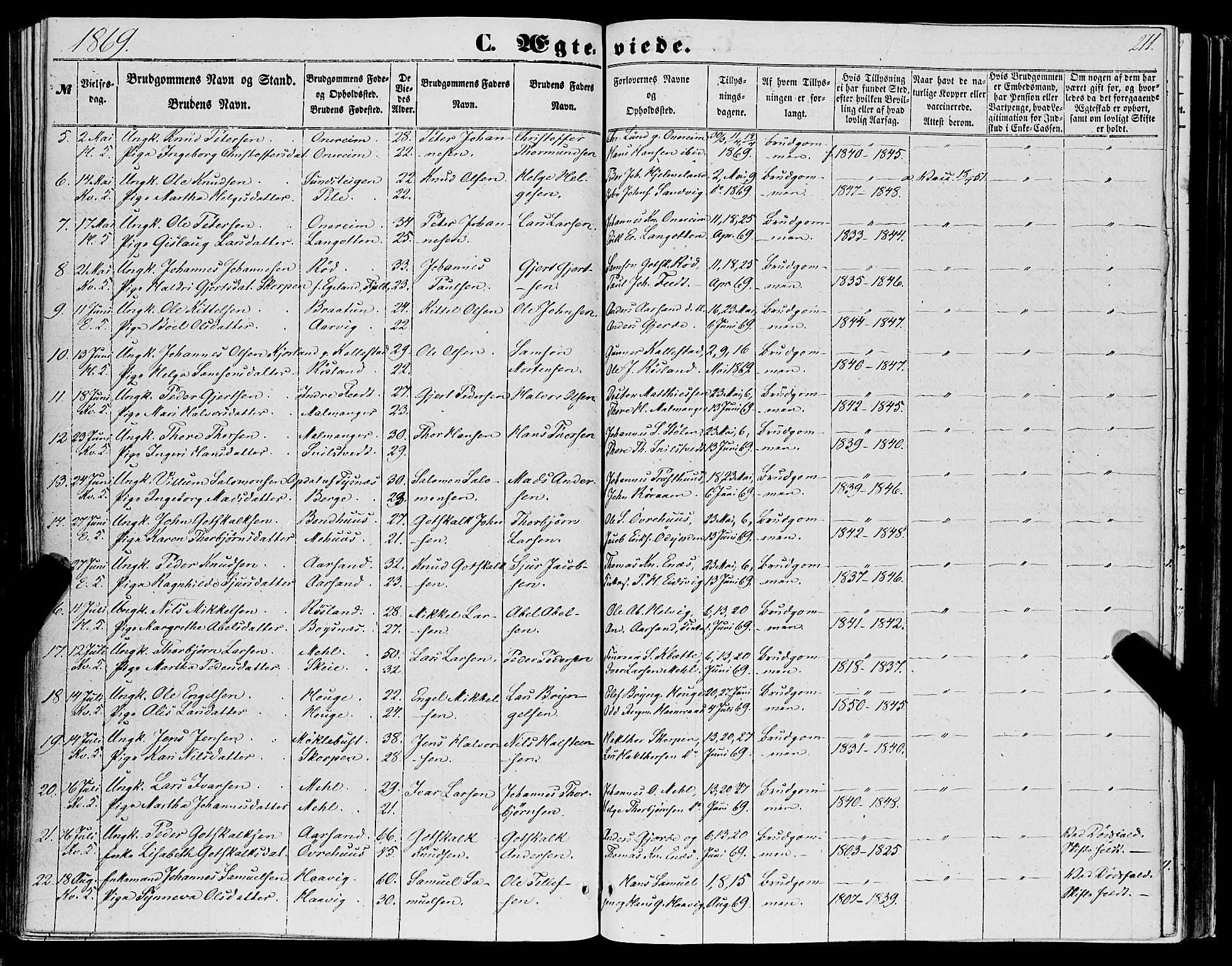 Kvinnherad sokneprestembete, SAB/A-76401/H/Haa: Parish register (official) no. A 8, 1854-1872, p. 211