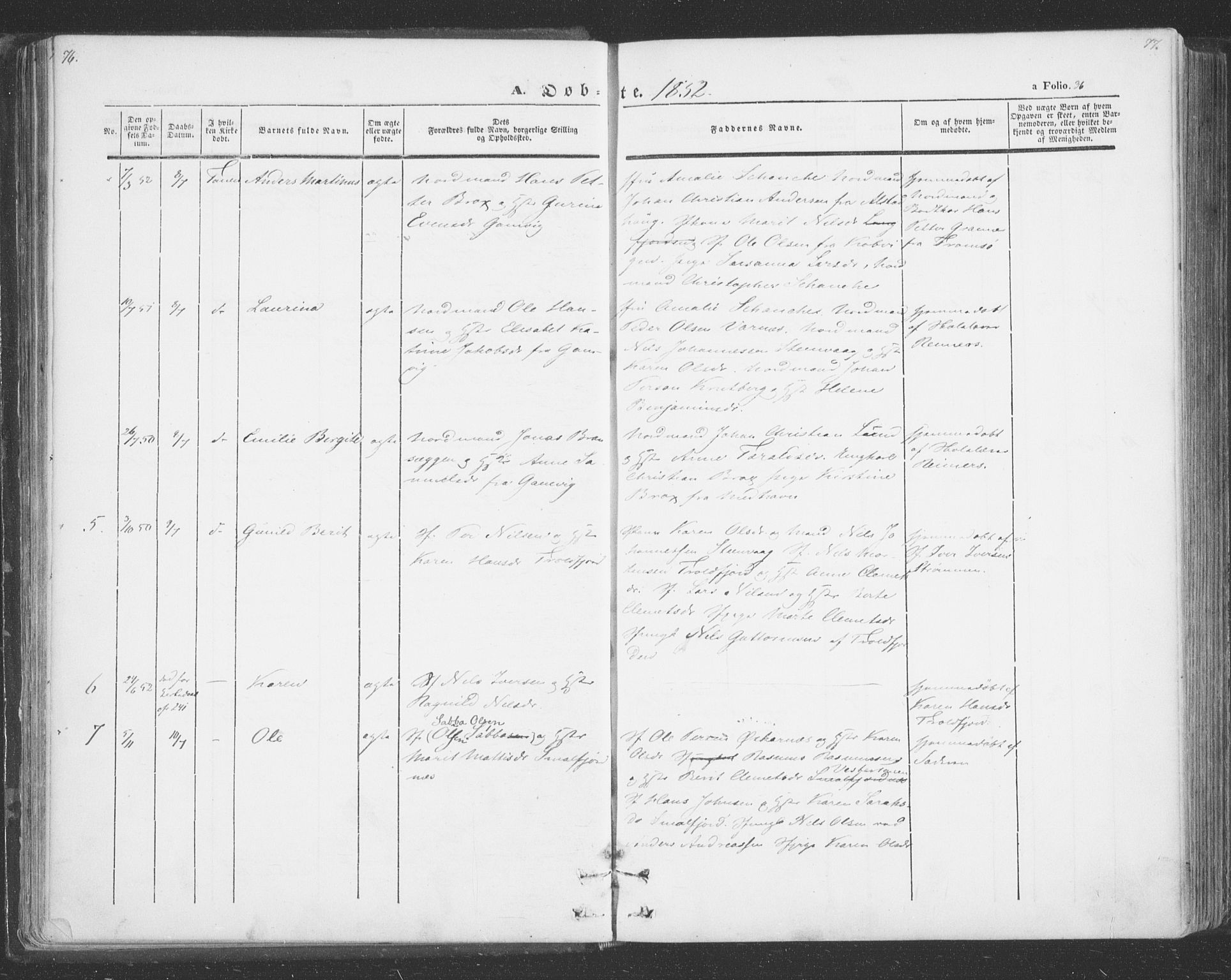 Tana sokneprestkontor, SATØ/S-1334/H/Ha/L0001kirke: Parish register (official) no. 1, 1846-1861, p. 36