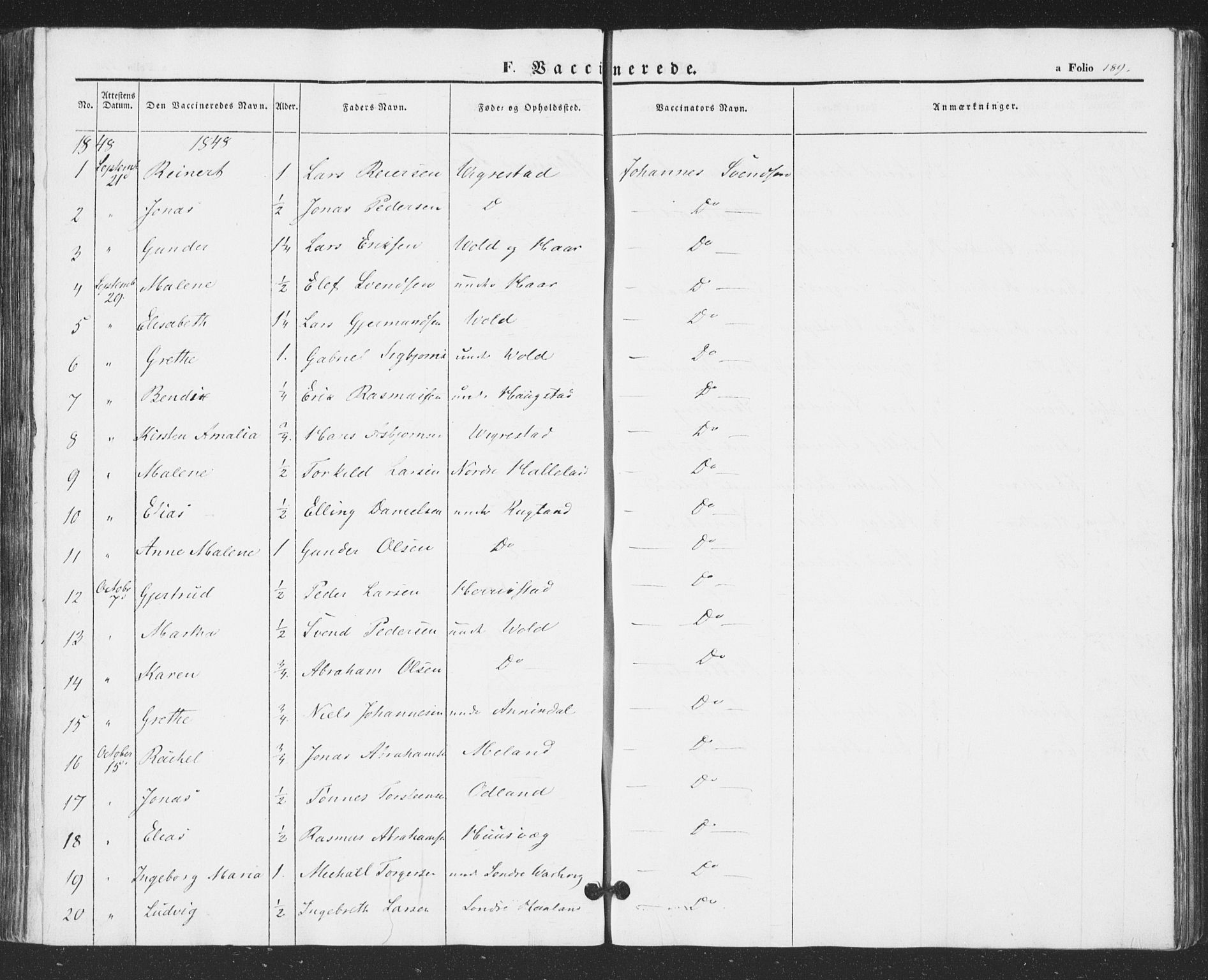 Hå sokneprestkontor, AV/SAST-A-101801/001/30BA/L0007: Parish register (official) no. A 6, 1842-1855, p. 189