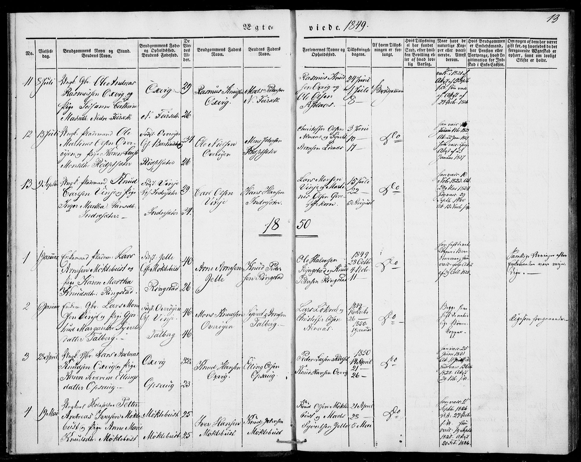 Ministerialprotokoller, klokkerbøker og fødselsregistre - Møre og Romsdal, AV/SAT-A-1454/520/L0276: Parish register (official) no. 520A06, 1844-1881, p. 13