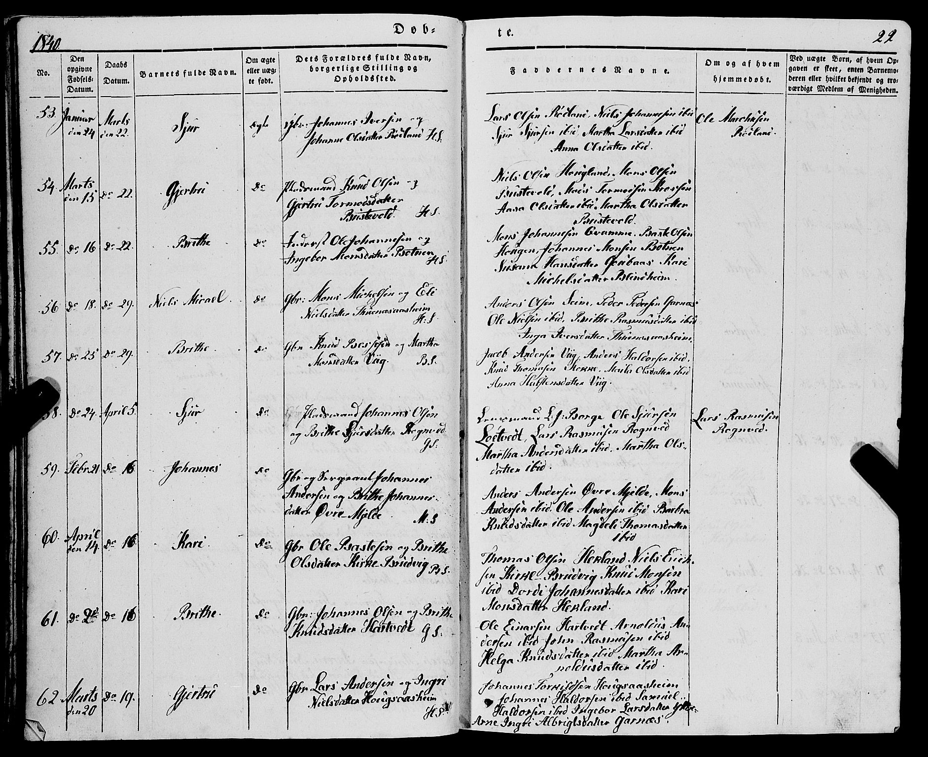 Haus sokneprestembete, AV/SAB-A-75601/H/Haa: Parish register (official) no. A 15, 1838-1847, p. 22