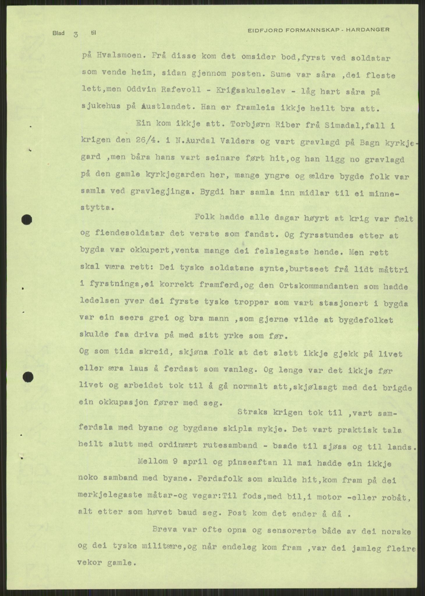 Forsvaret, Forsvarets krigshistoriske avdeling, AV/RA-RAFA-2017/Y/Ya/L0015: II-C-11-31 - Fylkesmenn.  Rapporter om krigsbegivenhetene 1940., 1940, p. 243