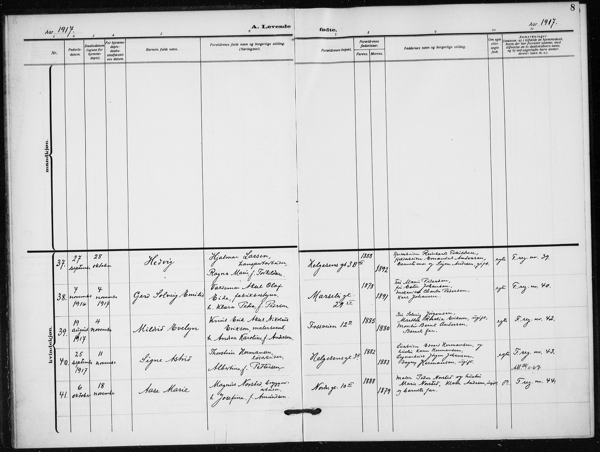 Hauge prestekontor Kirkebøker, AV/SAO-A-10849/F/Fa/L0001: Parish register (official) no. 1, 1917-1938, p. 8