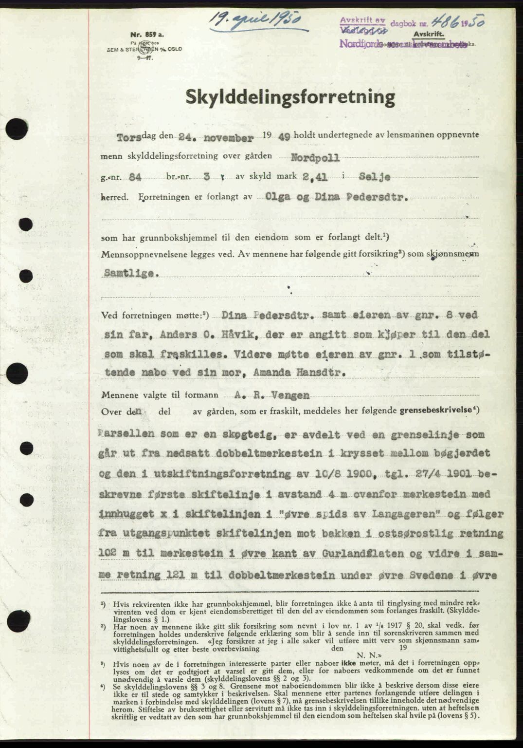 Nordfjord sorenskriveri, AV/SAB-A-2801/02/02b/02bj/L0016b: Mortgage book no. A16 II, 1950-1950, Diary no: : 486/1950