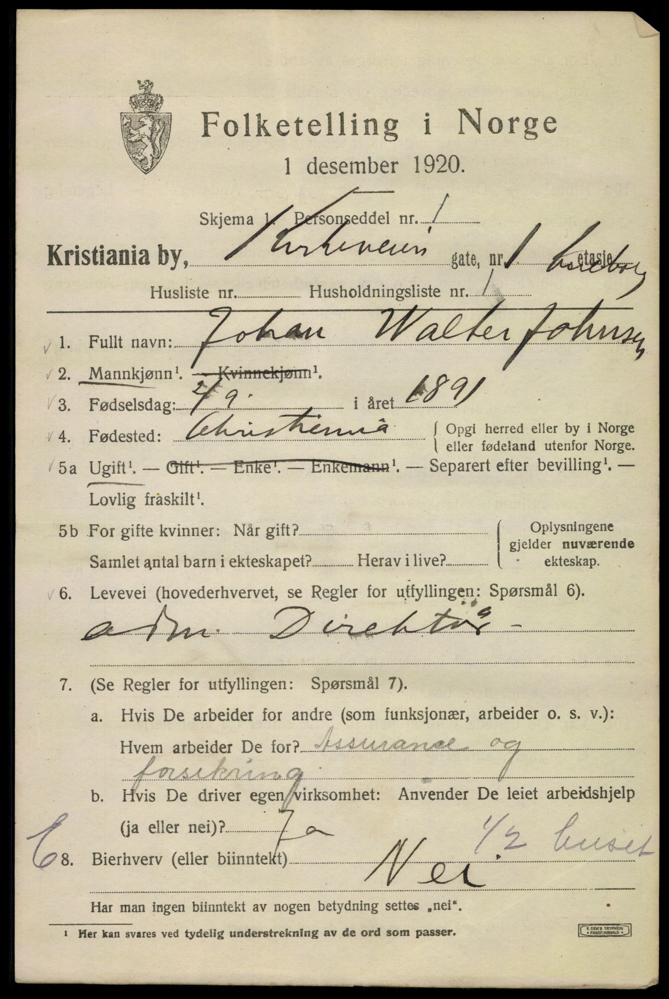 SAO, 1920 census for Kristiania, 1920, p. 337729