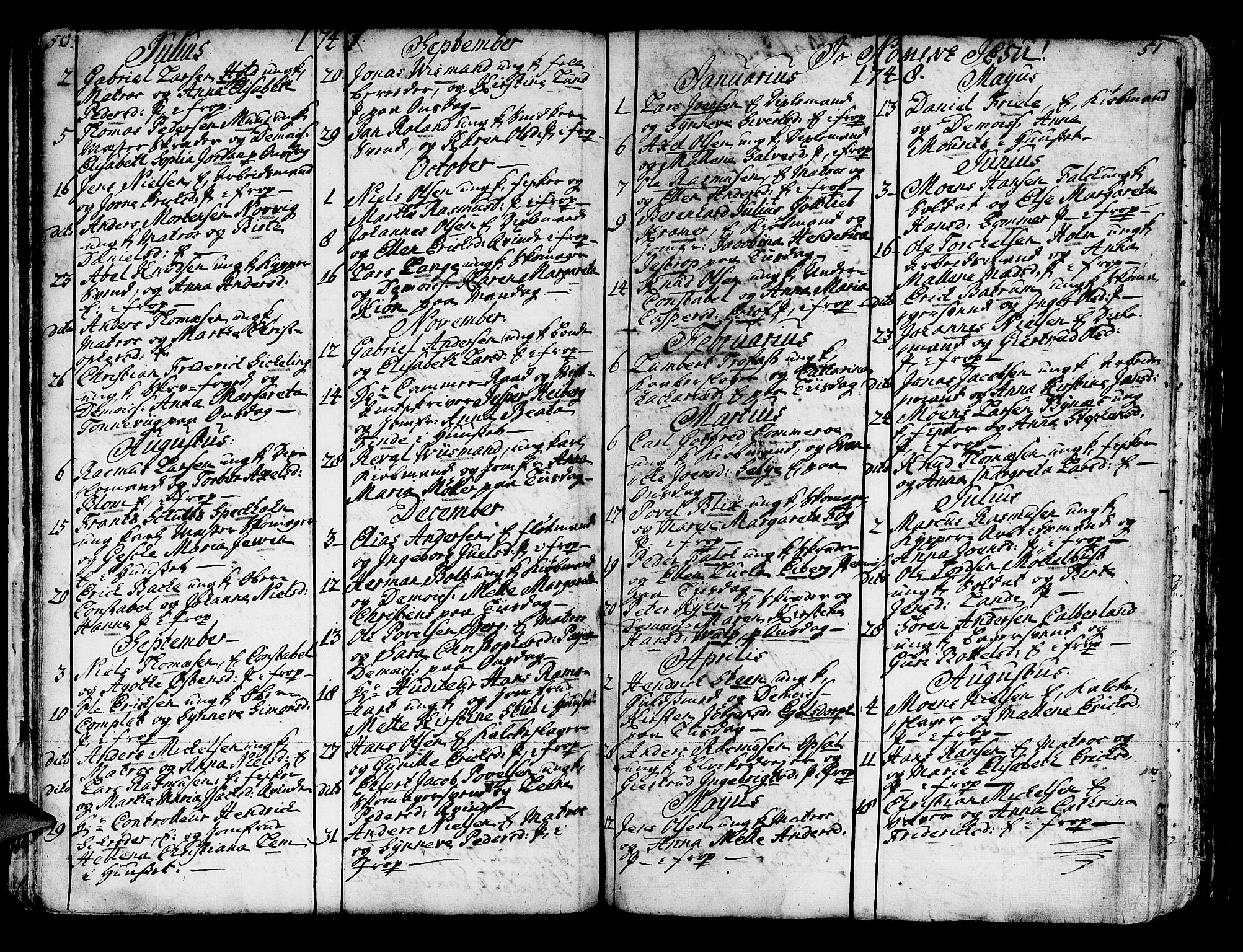 Domkirken sokneprestembete, SAB/A-74801/H/Haa/L0007: Parish register (official) no. A 7, 1725-1826, p. 50-51