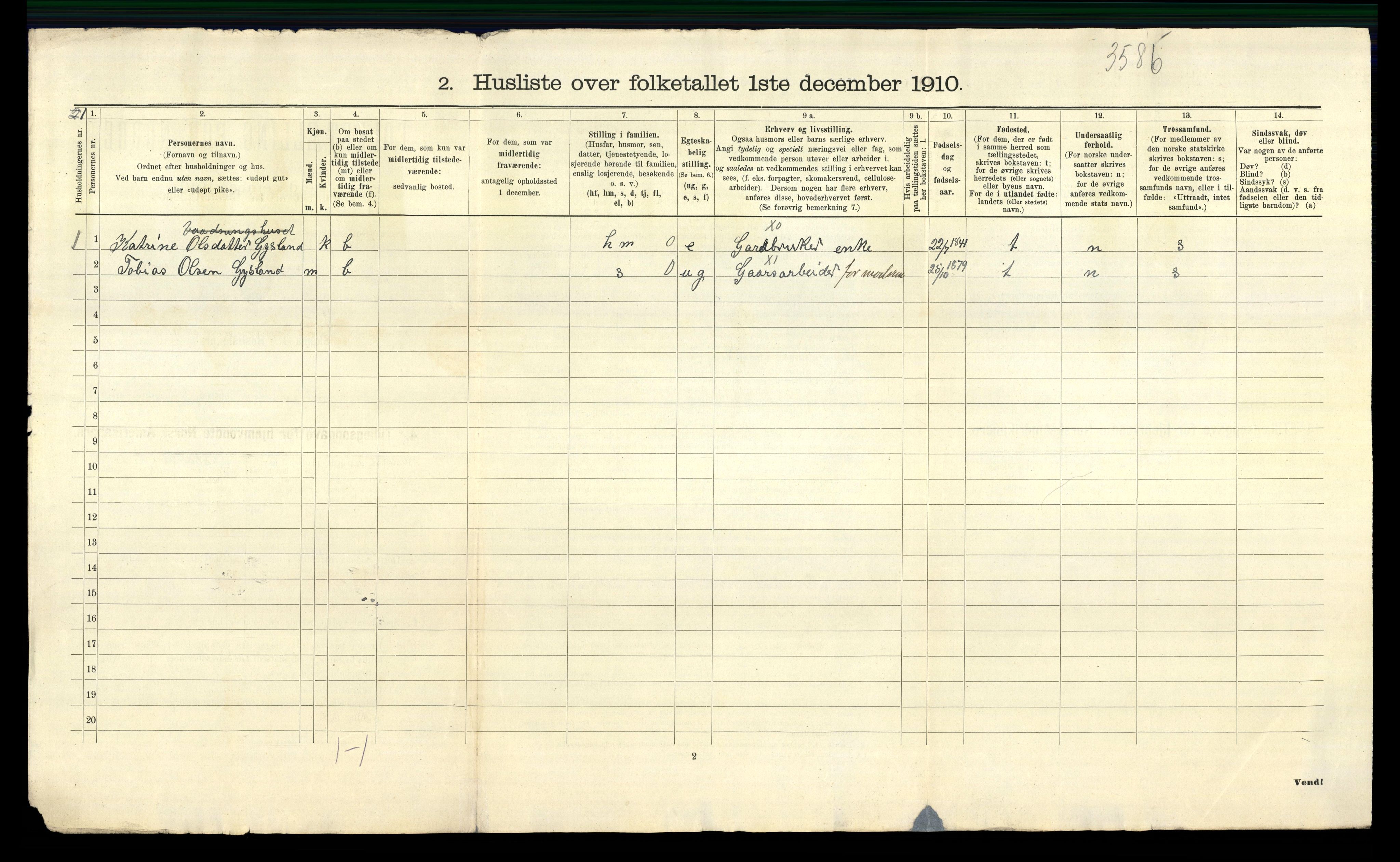 RA, 1910 census for Hægebostad, 1910, p. 44