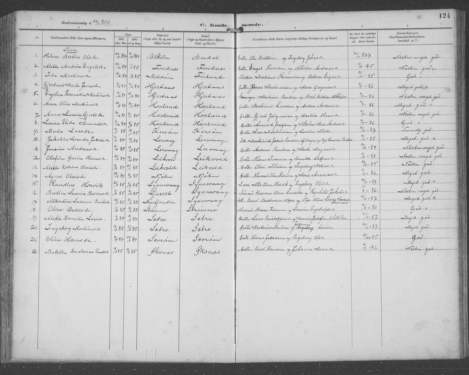 Lindås Sokneprestembete, SAB/A-76701/H/Hab: Parish register (copy) no. C 4, 1894-1910, p. 124