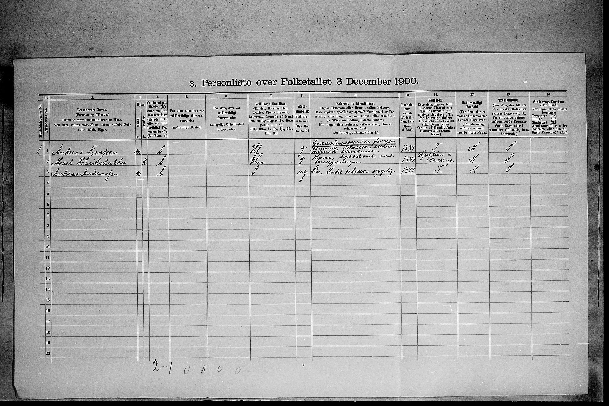 SAH, 1900 census for Elverum, 1900, p. 1293