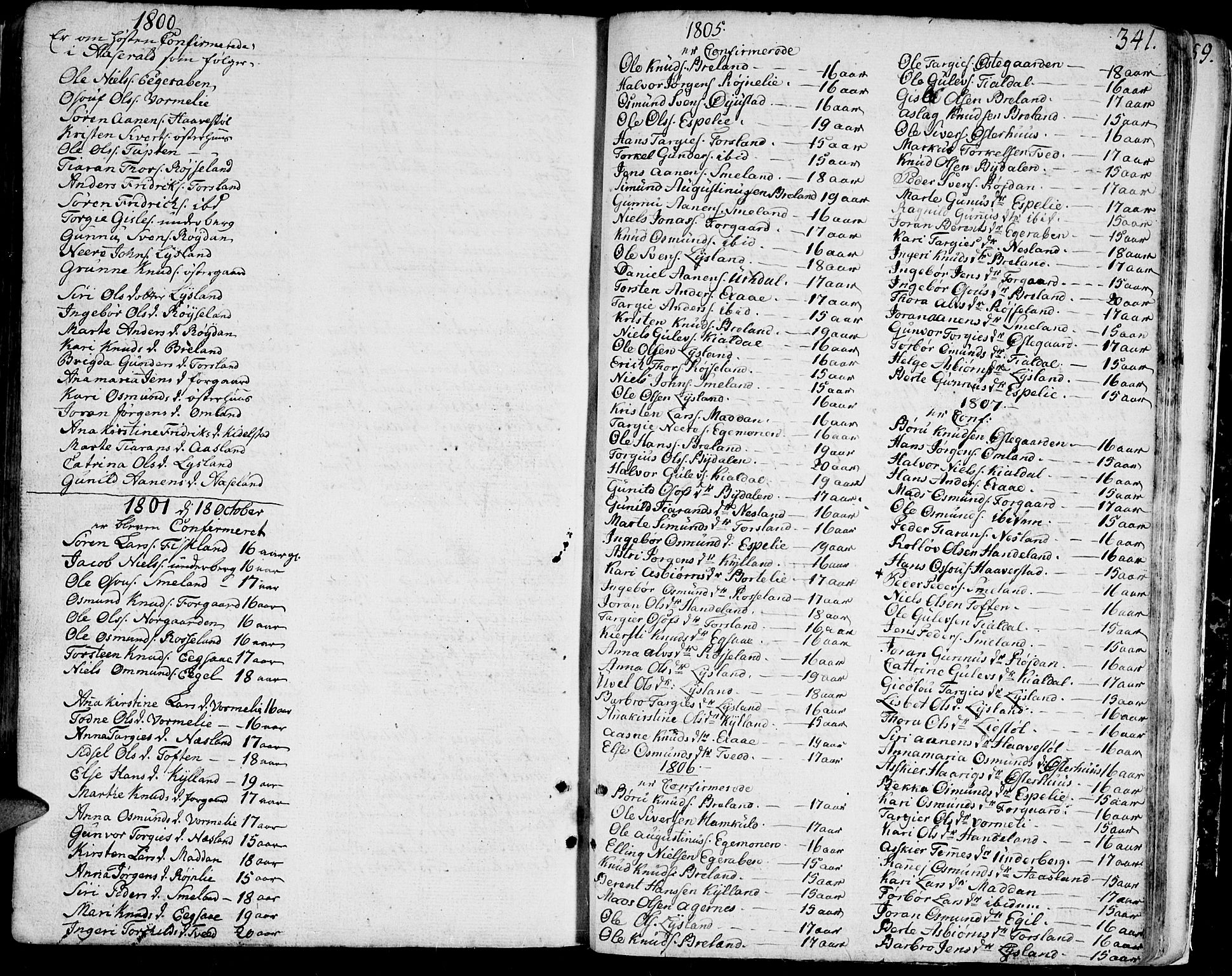 Bjelland sokneprestkontor, SAK/1111-0005/F/Fa/Faa/L0001: Parish register (official) no. A 1 /4, 1793-1815, p. 341