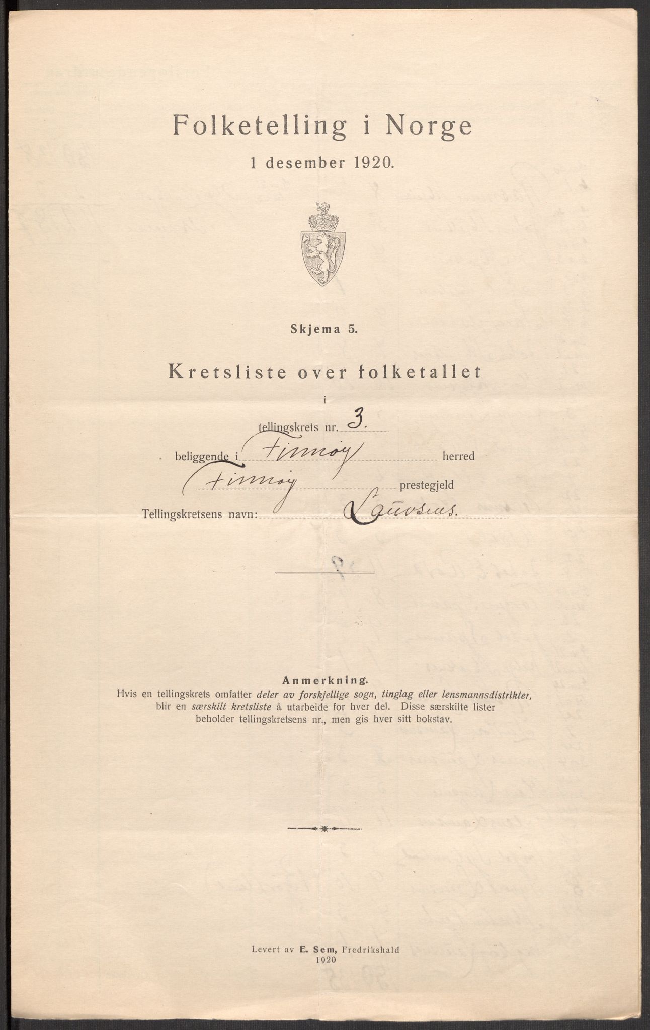 SAST, 1920 census for Finnøy, 1920, p. 15