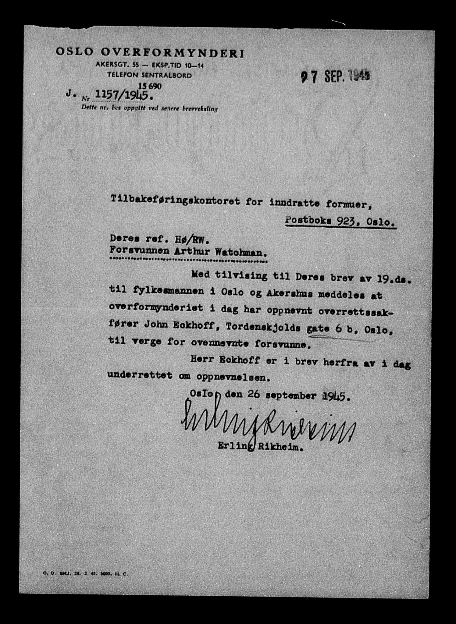 Justisdepartementet, Tilbakeføringskontoret for inndratte formuer, AV/RA-S-1564/H/Hc/Hcc/L0985: --, 1945-1947, p. 275