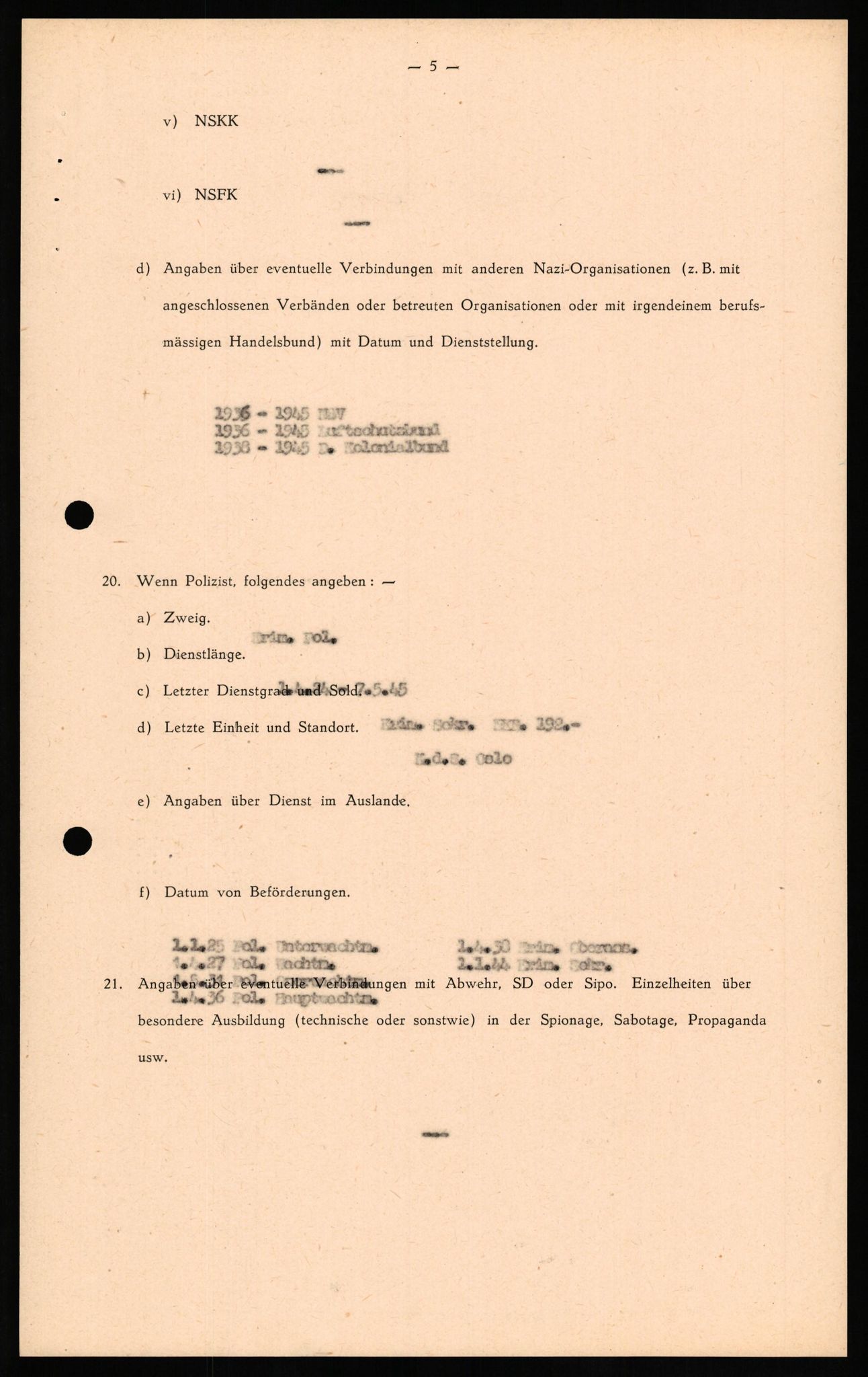 Forsvaret, Forsvarets overkommando II, RA/RAFA-3915/D/Db/L0021: CI Questionaires. Tyske okkupasjonsstyrker i Norge. Tyskere., 1945-1946, p. 153