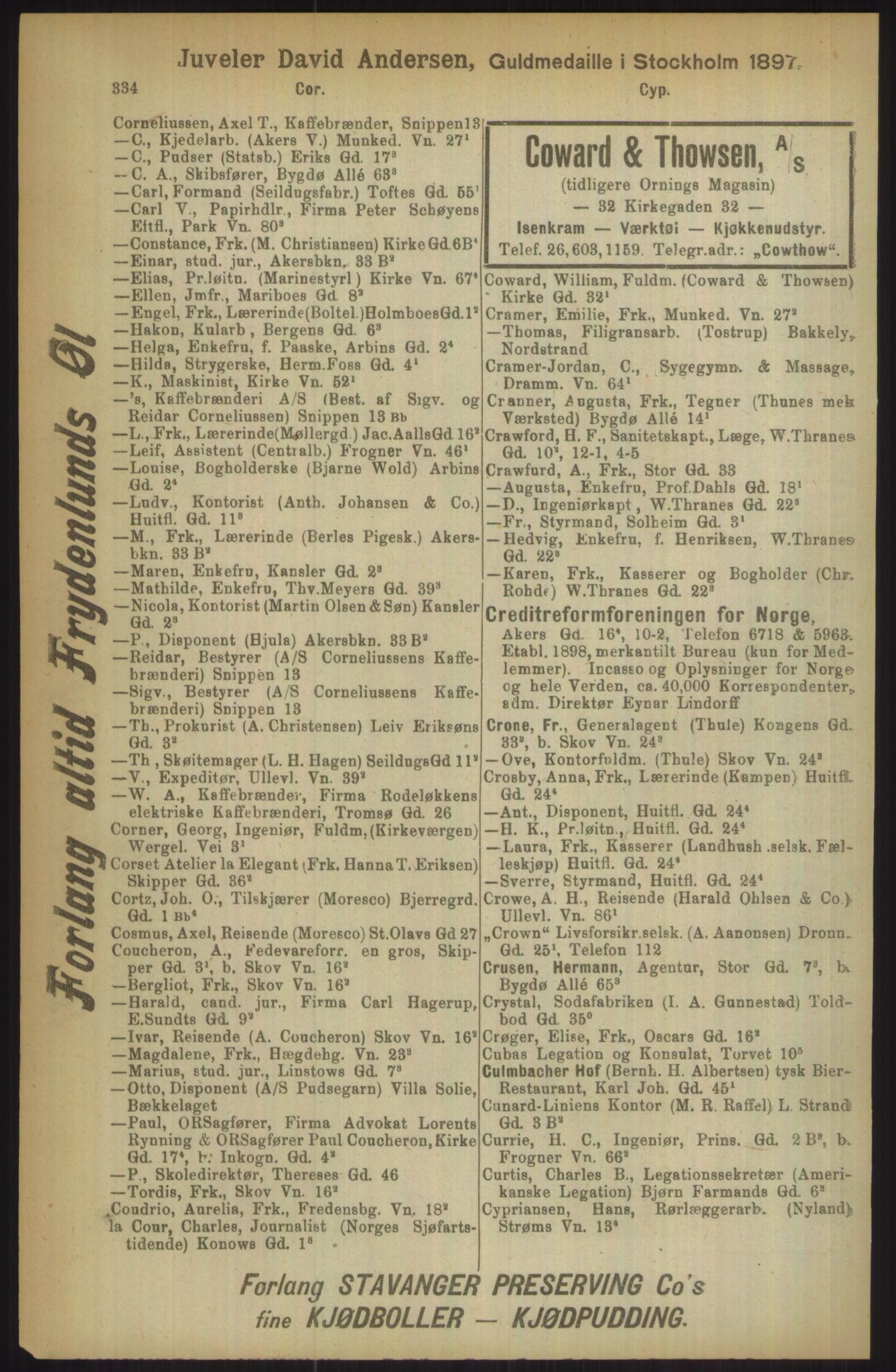 Kristiania/Oslo adressebok, PUBL/-, 1911, p. 334