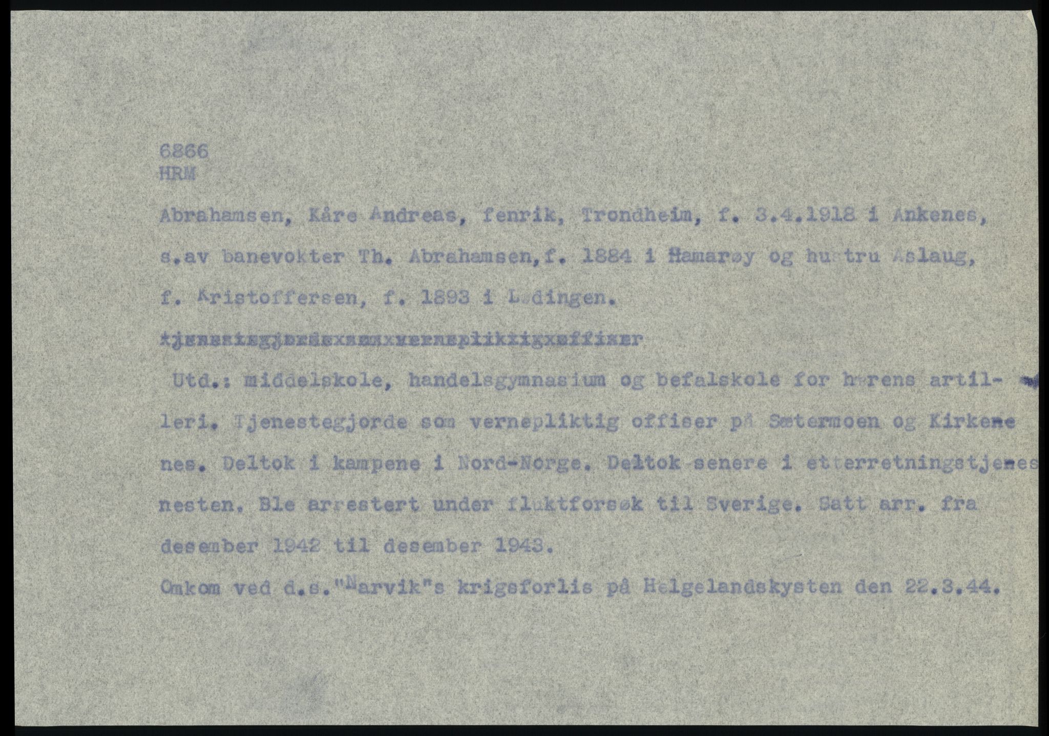 Sosialdepartementet, Våre Falne, RA/S-1708/E/Ee/L0025: Personmapper: Abelsen 01 - Amundsen, H. 65, 1945-1951, p. 247