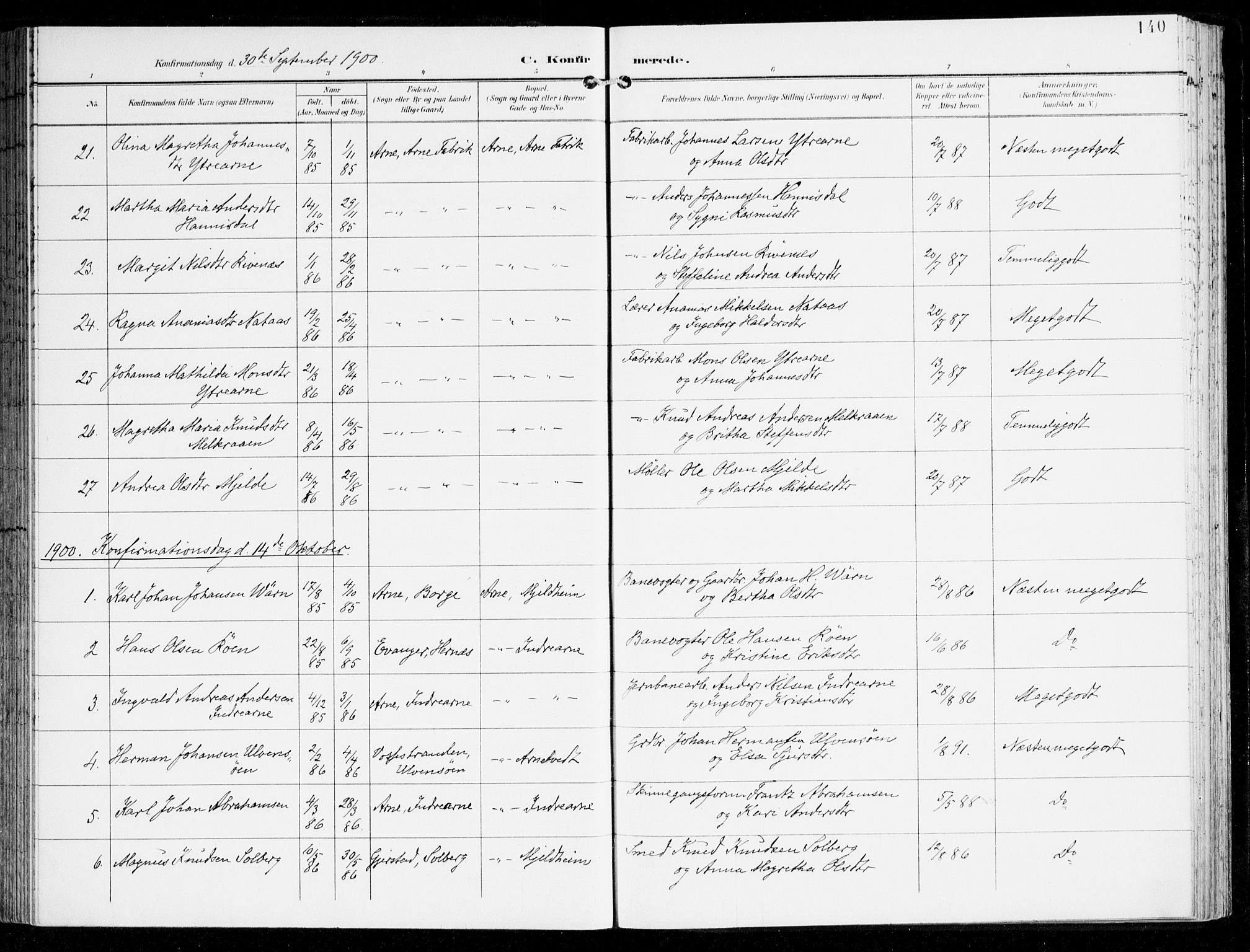 Haus sokneprestembete, AV/SAB-A-75601/H/Haa: Parish register (official) no. D 2, 1899-1912, p. 140