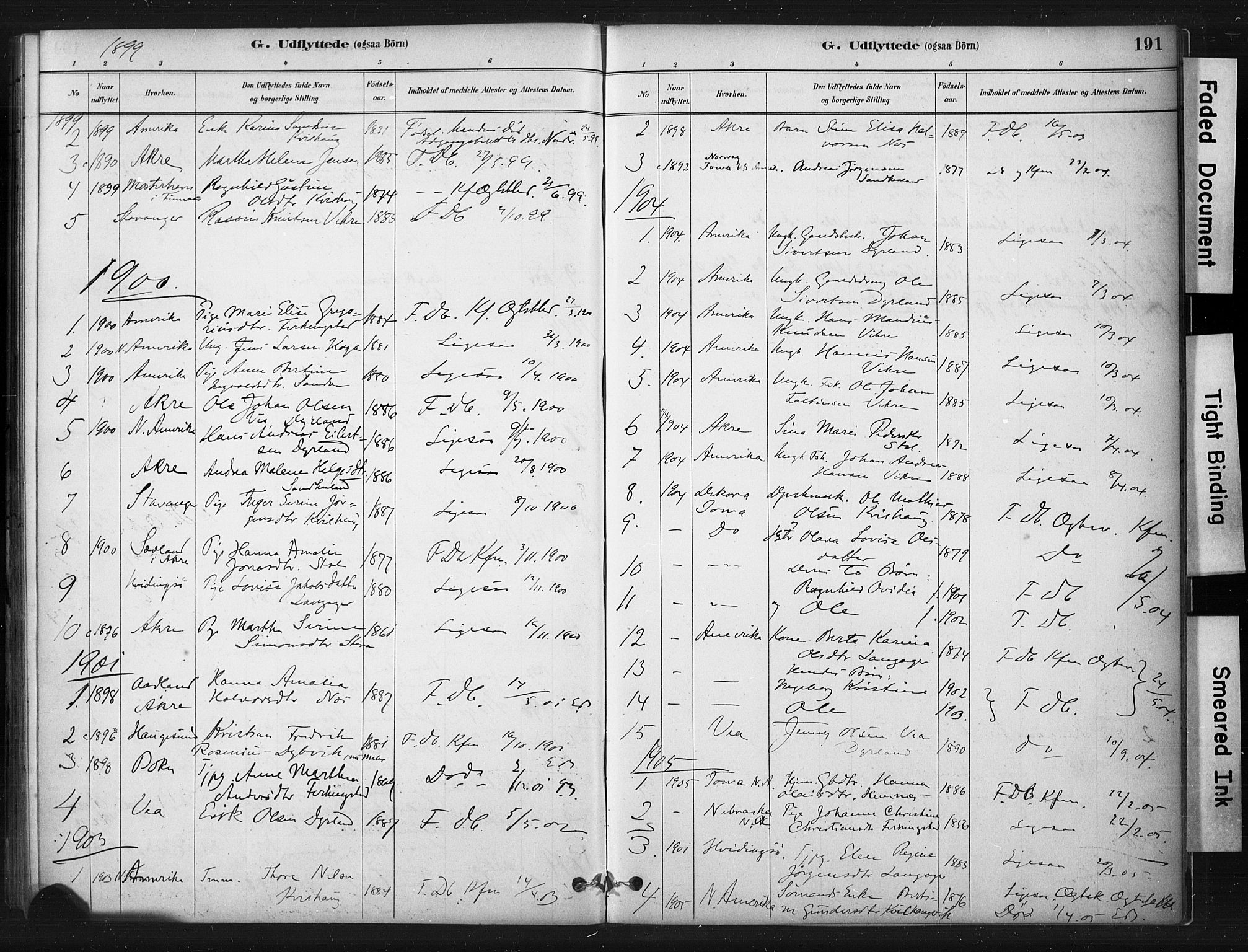 Skudenes sokneprestkontor, SAST/A -101849/H/Ha/Haa/L0010: Parish register (official) no. A 7, 1882-1912, p. 191