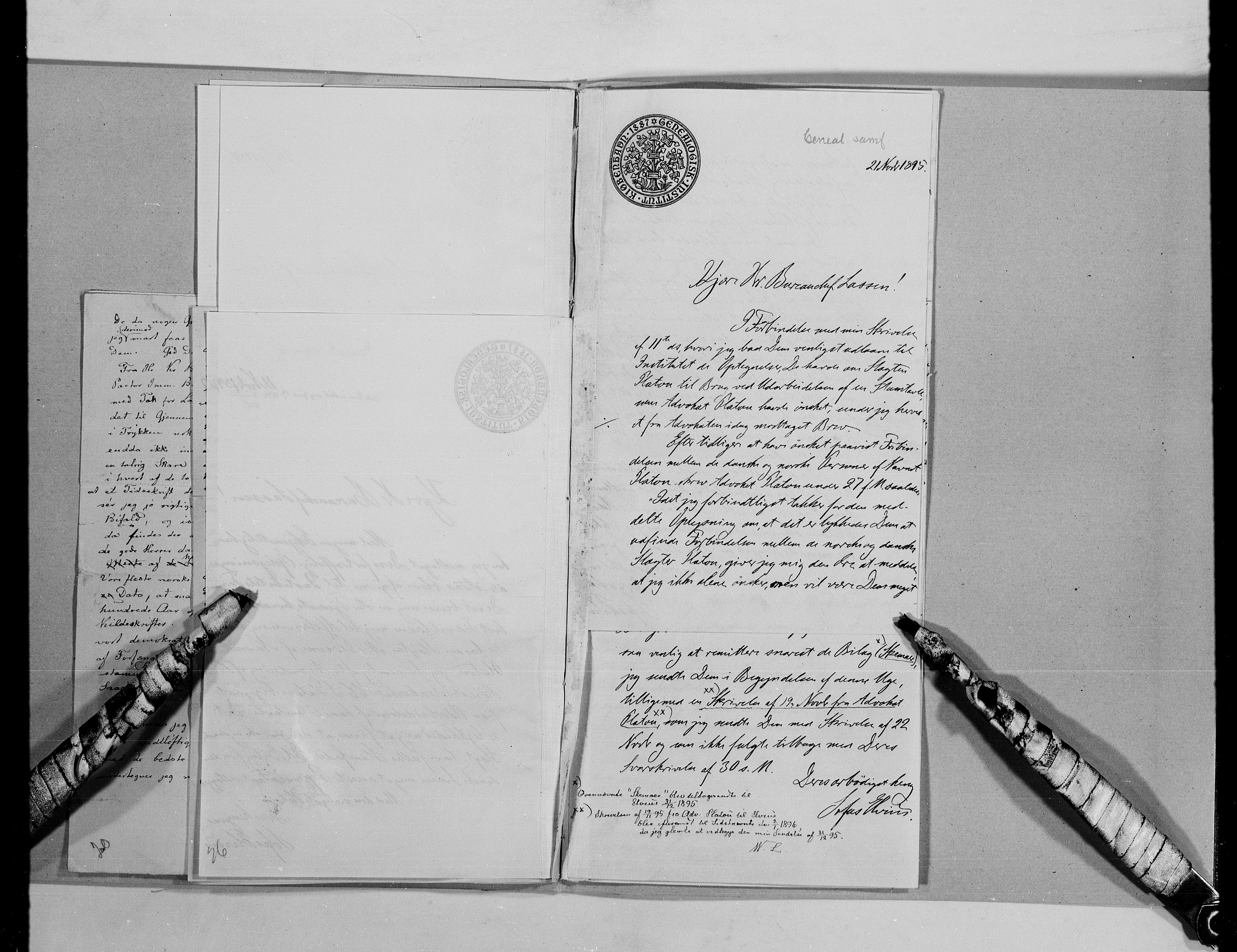Lassens samlinger, AV/RA-PA-0051/G/L0097: Alfabetisk ordnede brev til Wilhelm Lassen: Fabritius - Grønvold, 1815-1907, p. 119