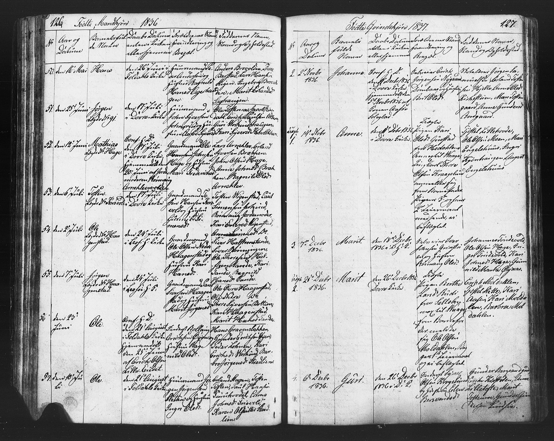 Lesja prestekontor, SAH/PREST-068/H/Ha/Hab/L0002: Parish register (copy) no. 2, 1832-1850, p. 126-127