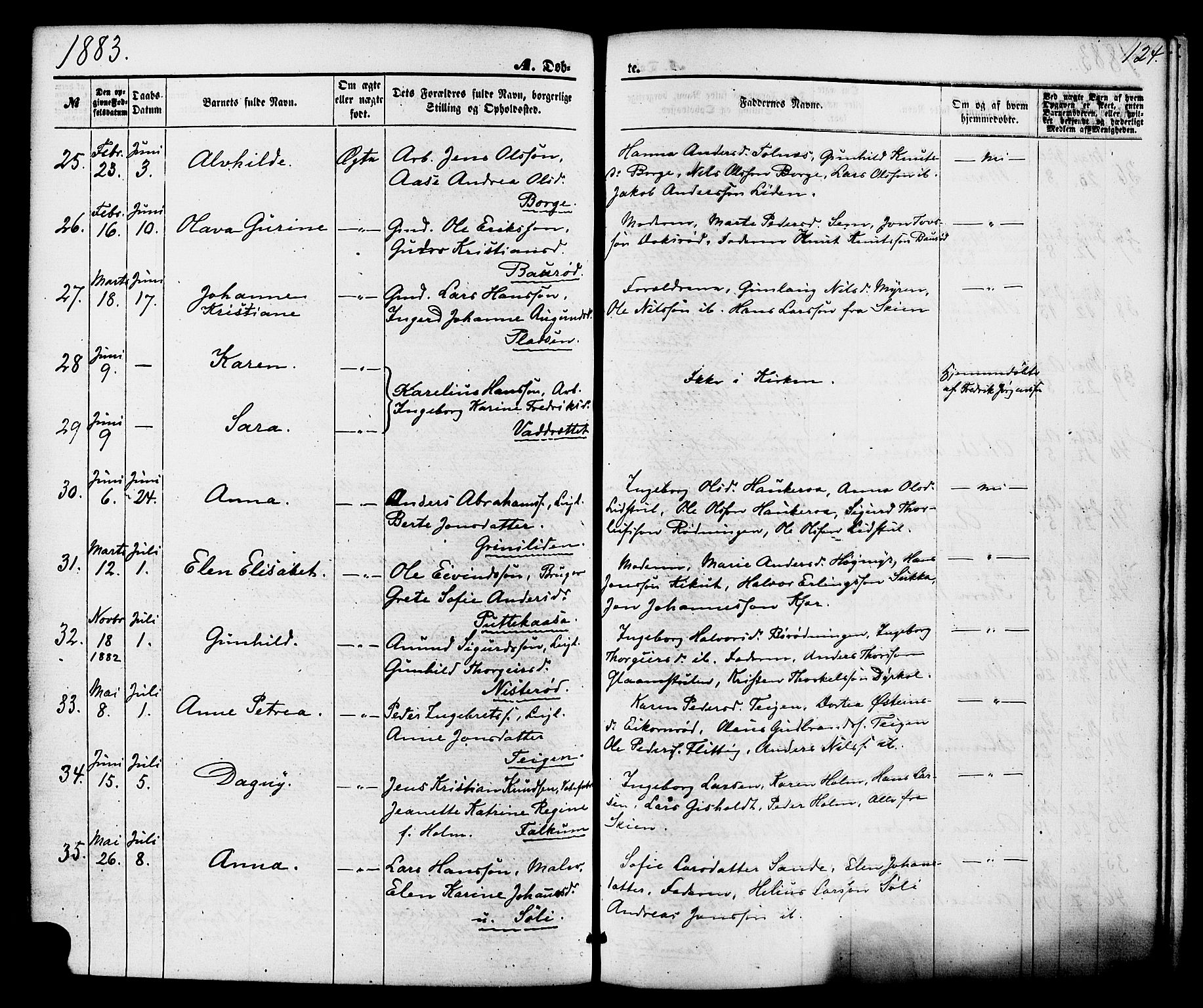 Gjerpen kirkebøker, AV/SAKO-A-265/F/Fa/L0009: Parish register (official) no. I 9, 1872-1885, p. 124