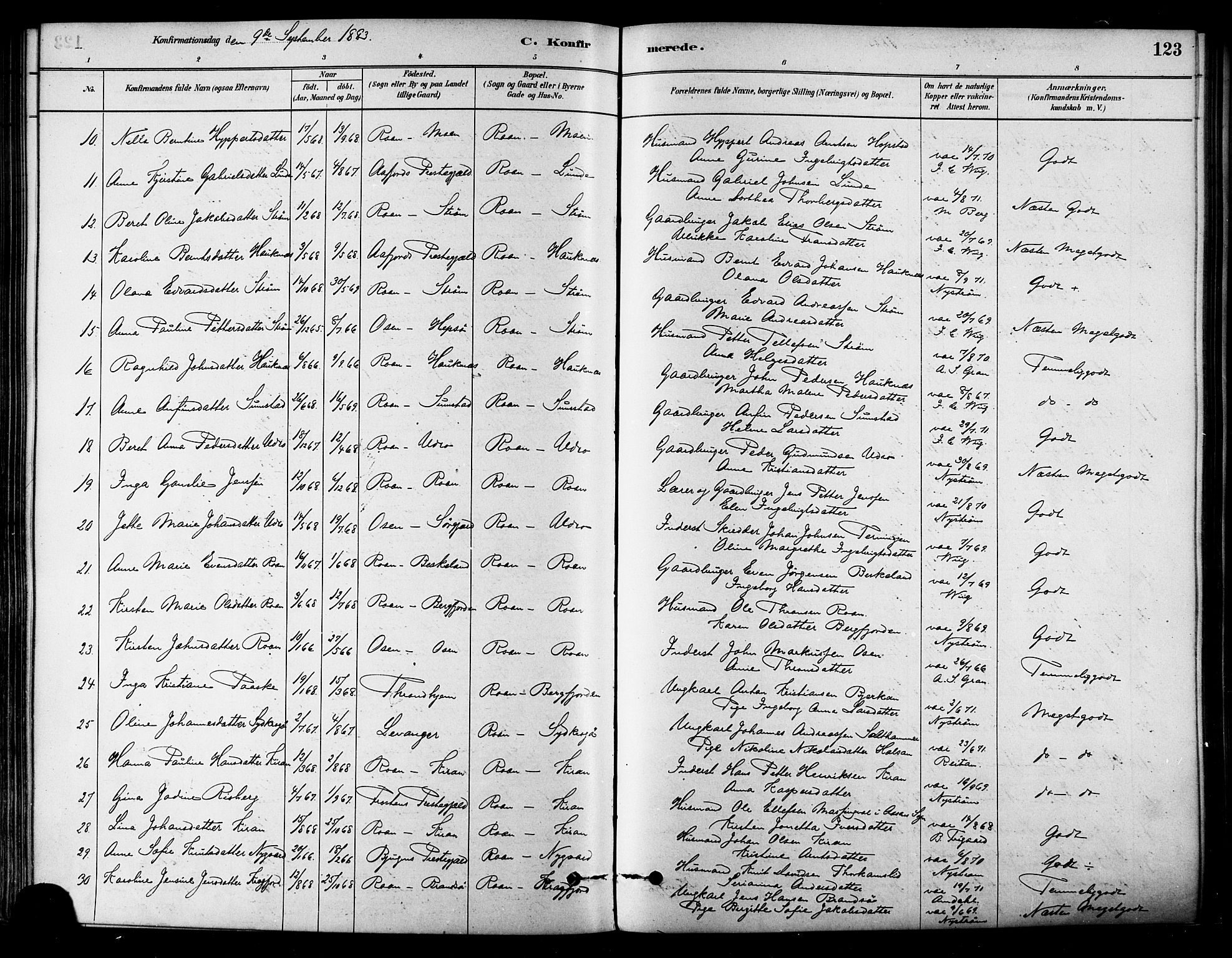 Ministerialprotokoller, klokkerbøker og fødselsregistre - Sør-Trøndelag, SAT/A-1456/657/L0707: Parish register (official) no. 657A08, 1879-1893, p. 123