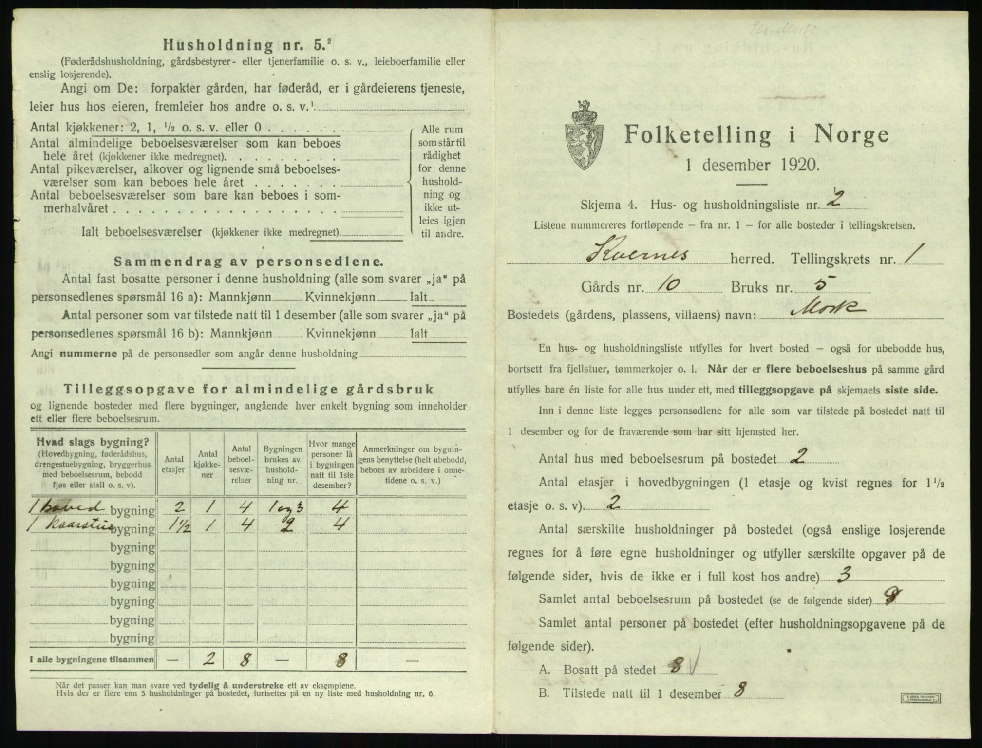 SAT, 1920 census for Kvernes, 1920, p. 21