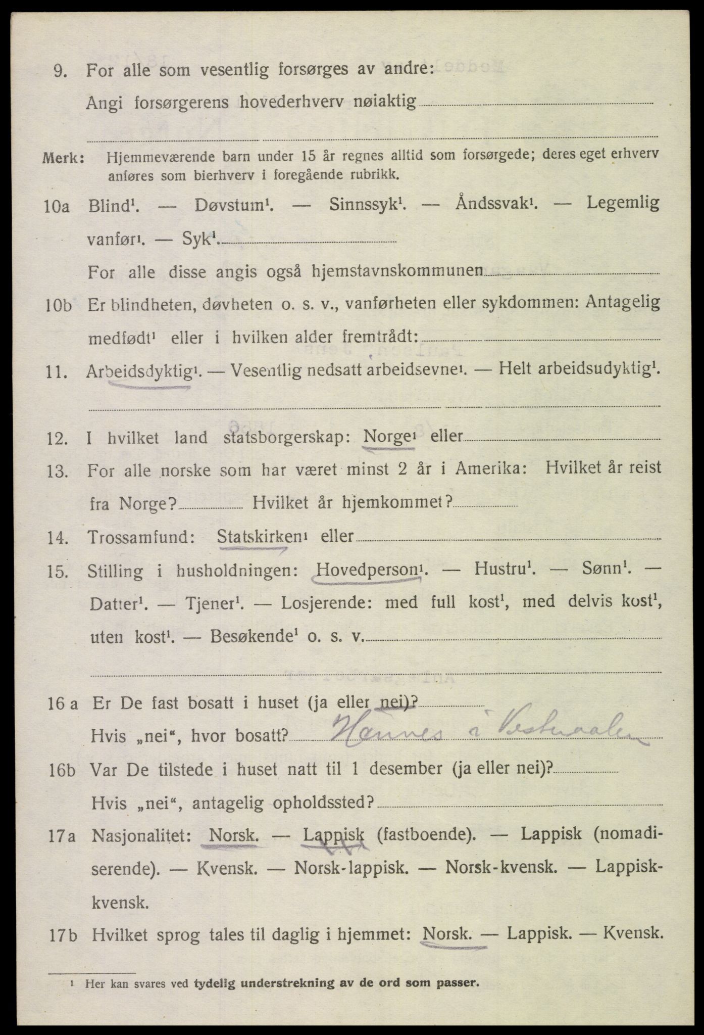 SAT, 1920 census for Vågan, 1920, p. 6134