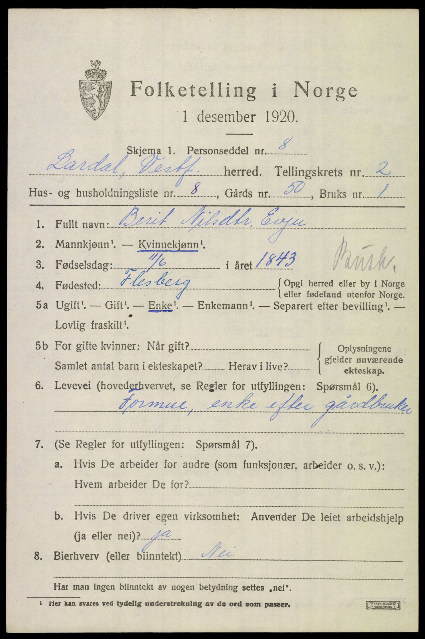 SAKO, 1920 census for Lardal, 1920, p. 2049